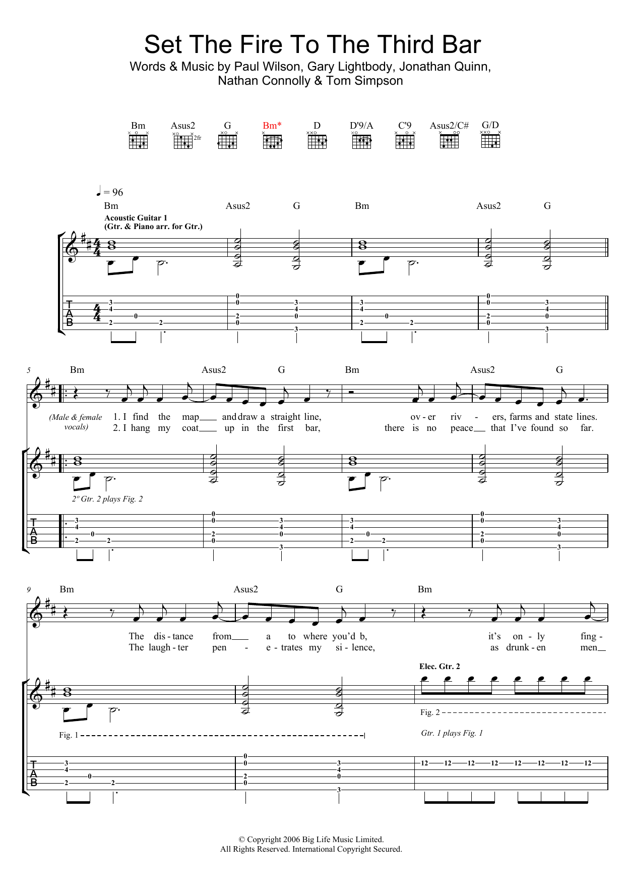 Download Snow Patrol Set The Fire To The Third Bar Sheet Music and learn how to play Lyrics & Chords PDF digital score in minutes