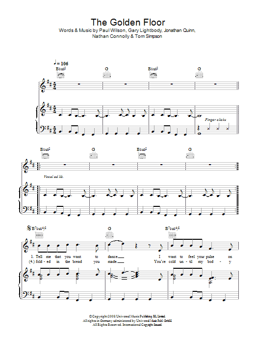 Download Snow Patrol The Golden Floor Sheet Music and learn how to play Piano, Vocal & Guitar (Right-Hand Melody) PDF digital score in minutes