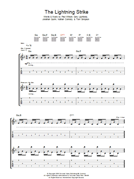 Download Snow Patrol The Lightning Strike (What If The Storm Ends/The Sunlight Through The Flags/Dayb Sheet Music and learn how to play Guitar Tab PDF digital score in minutes