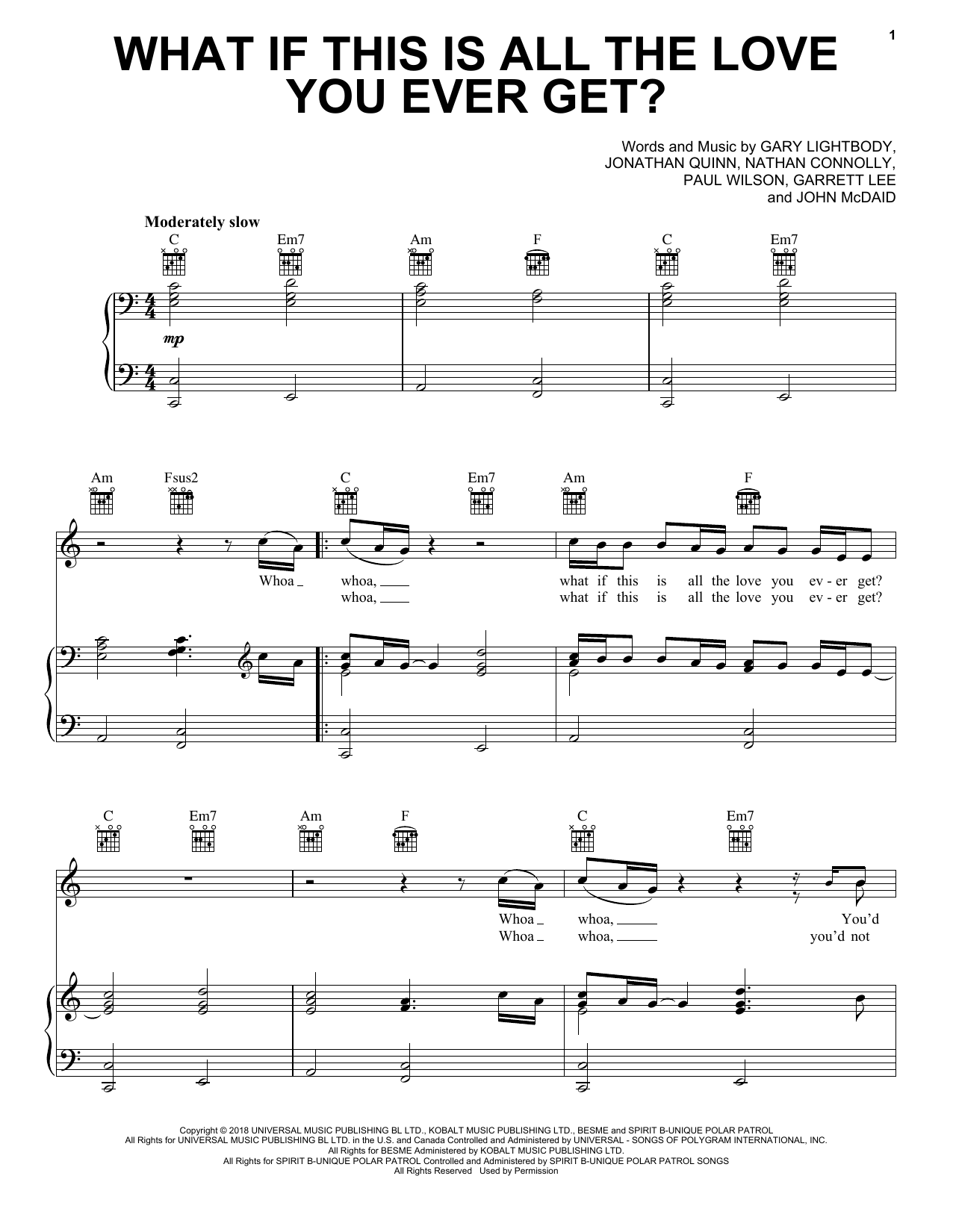 Download Snow Patrol What If This Is All The Love You Ever Get? Sheet Music and learn how to play Piano, Vocal & Guitar Chords (Right-Hand Melody) PDF digital score in minutes