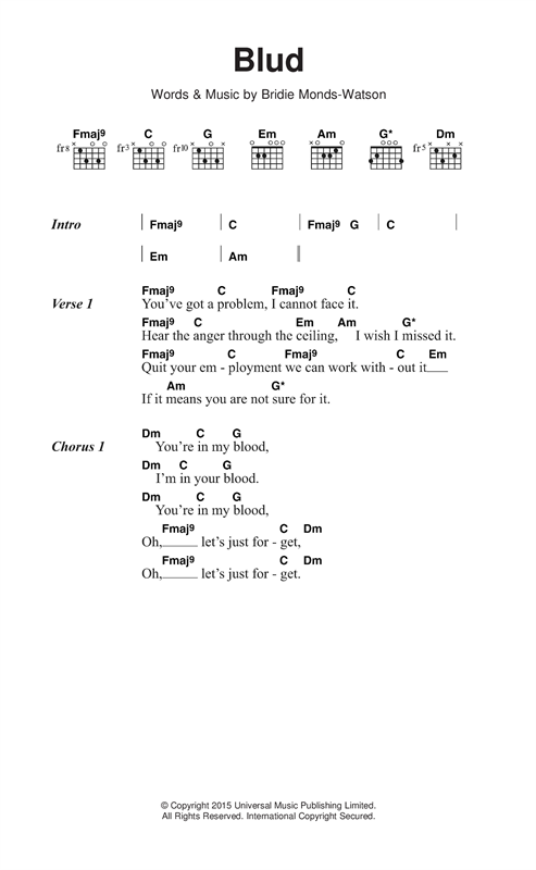 Download SOAK Blud Sheet Music and learn how to play Lyrics & Chords PDF digital score in minutes