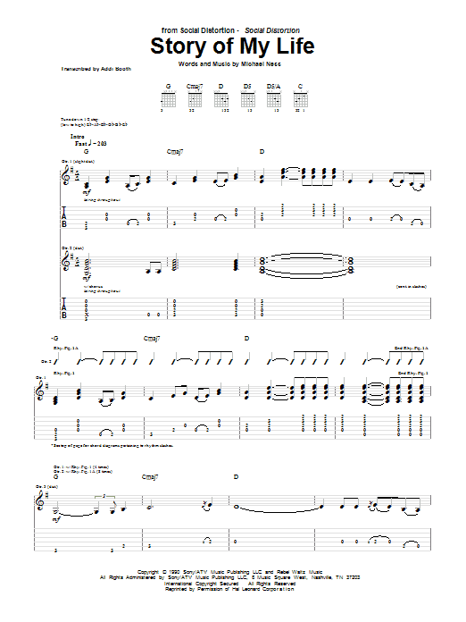 Download Social Distortion Story Of My Life Sheet Music and learn how to play Guitar Tab PDF digital score in minutes