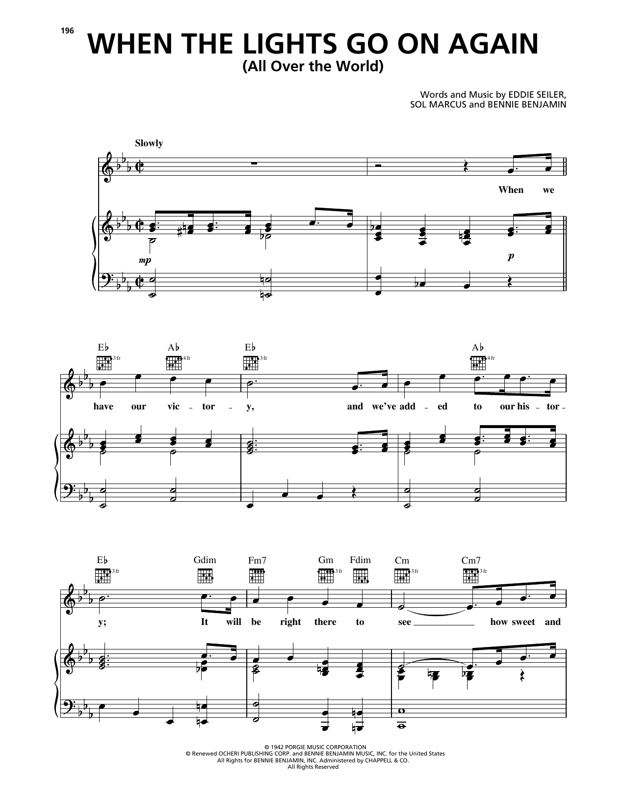 Download Sol Marcus When The Lights Go On Again (All Over The World) Sheet Music and learn how to play Piano, Vocal & Guitar Chords (Right-Hand Melody) PDF digital score in minutes