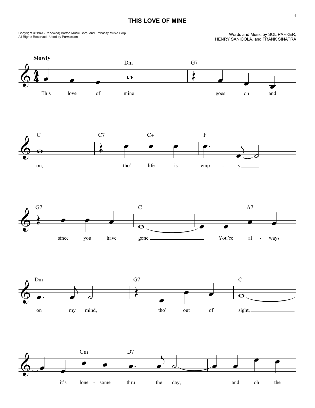 Download Sol Parker This Love Of Mine Sheet Music and learn how to play Melody Line, Lyrics & Chords PDF digital score in minutes