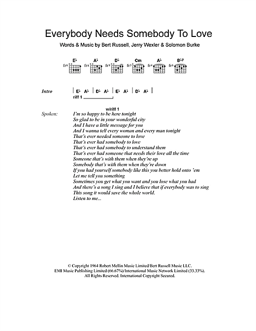 Download Solomon Burke Everybody Needs Somebody To Love Sheet Music and learn how to play Lyrics & Chords PDF digital score in minutes