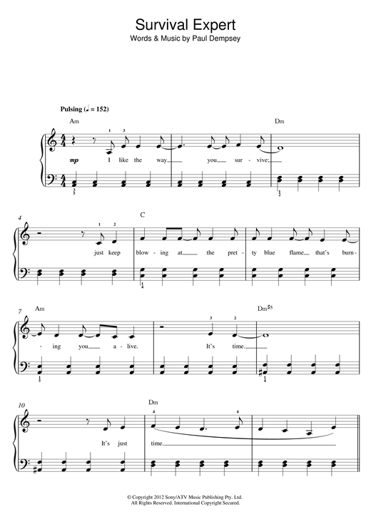 Download Something For Kate Survival Expert Sheet Music and learn how to play Beginner Piano PDF digital score in minutes