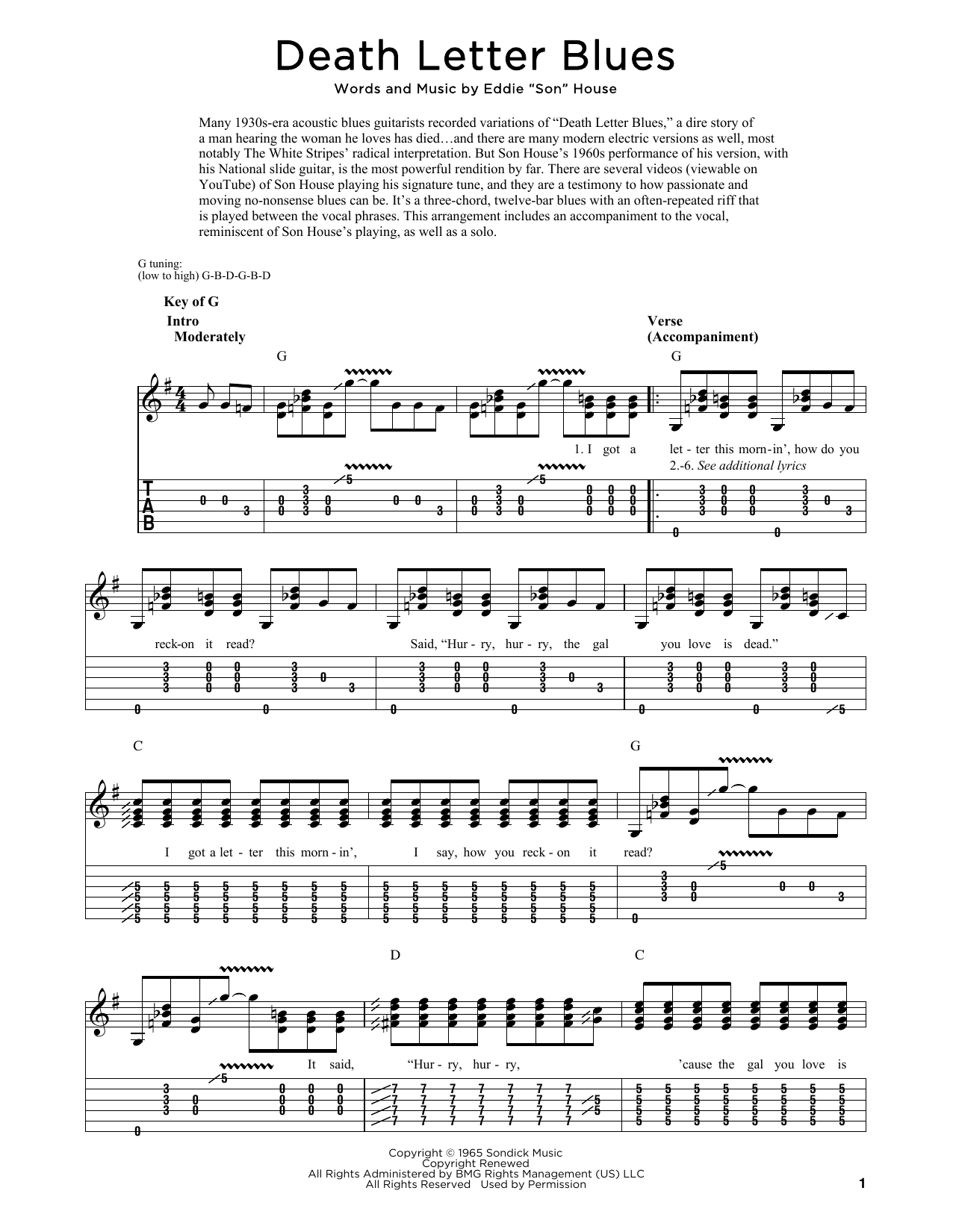 Download Son House Death Letter Blues Sheet Music and learn how to play Dobro PDF digital score in minutes