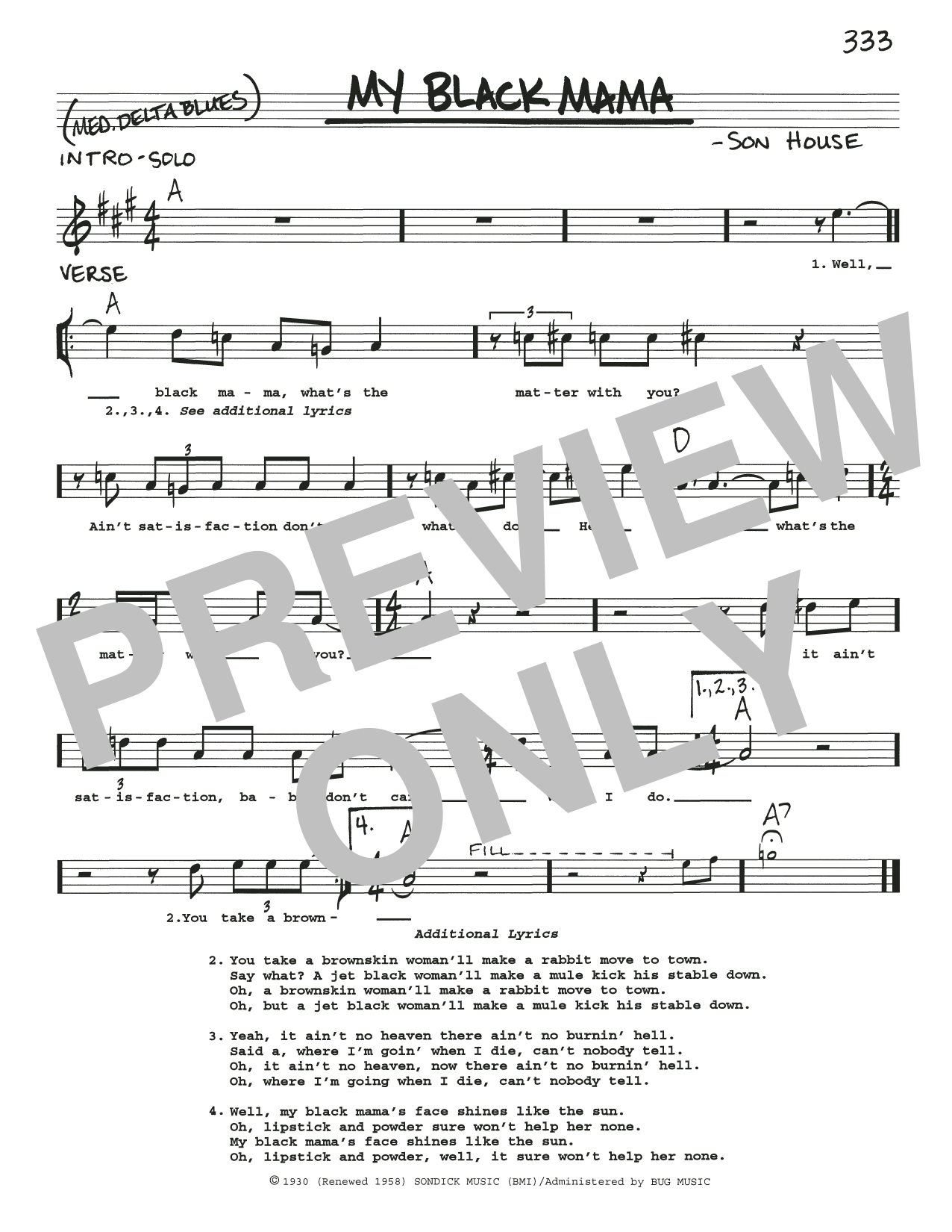 Download Son House My Black Mama Sheet Music and learn how to play Real Book – Melody, Lyrics & Chords PDF digital score in minutes