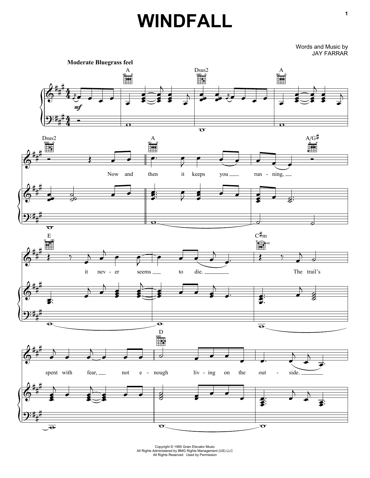 Download Son Volt Windfall Sheet Music and learn how to play Piano, Vocal & Guitar Chords (Right-Hand Melody) PDF digital score in minutes