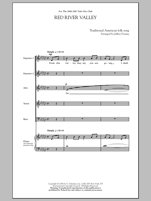 Download Songrey Douma Red River Valley Sheet Music and learn how to play SATB PDF digital score in minutes