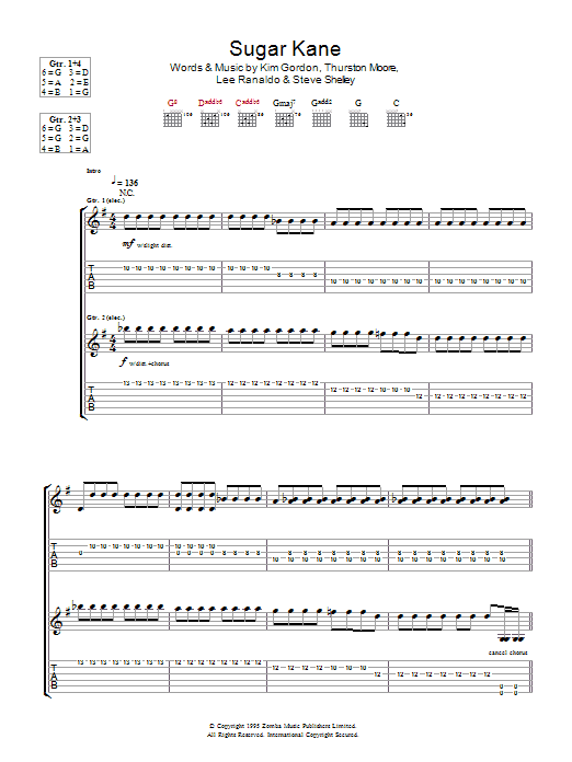 Download Sonic Youth Sugar Kane Sheet Music and learn how to play Lyrics & Chords PDF digital score in minutes