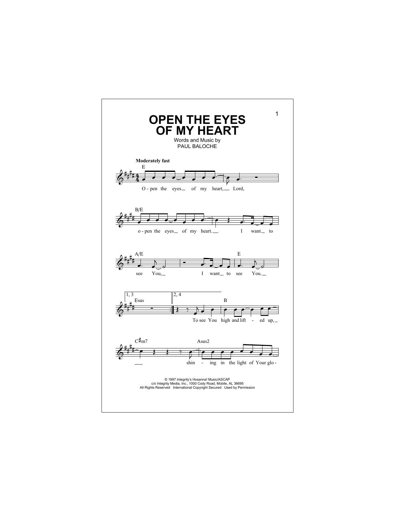 Download Sonicflood Open The Eyes Of My Heart Sheet Music and learn how to play Melody Line, Lyrics & Chords PDF digital score in minutes
