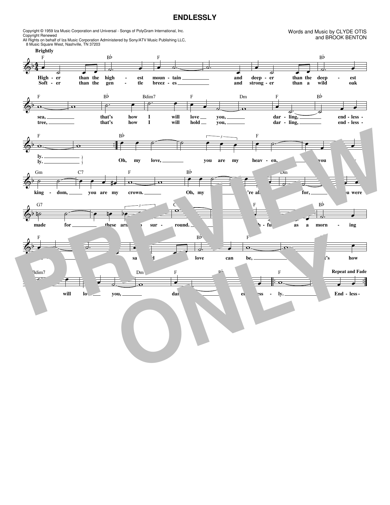 Download Sonny James Endlessly Sheet Music and learn how to play Melody Line, Lyrics & Chords PDF digital score in minutes