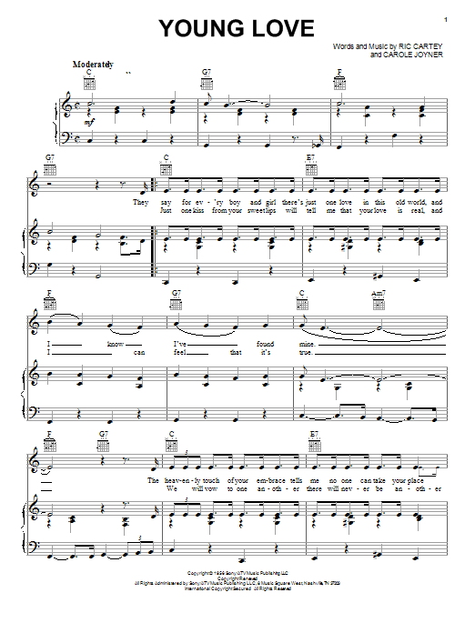 Download Sonny James Young Love Sheet Music and learn how to play Melody Line, Lyrics & Chords PDF digital score in minutes