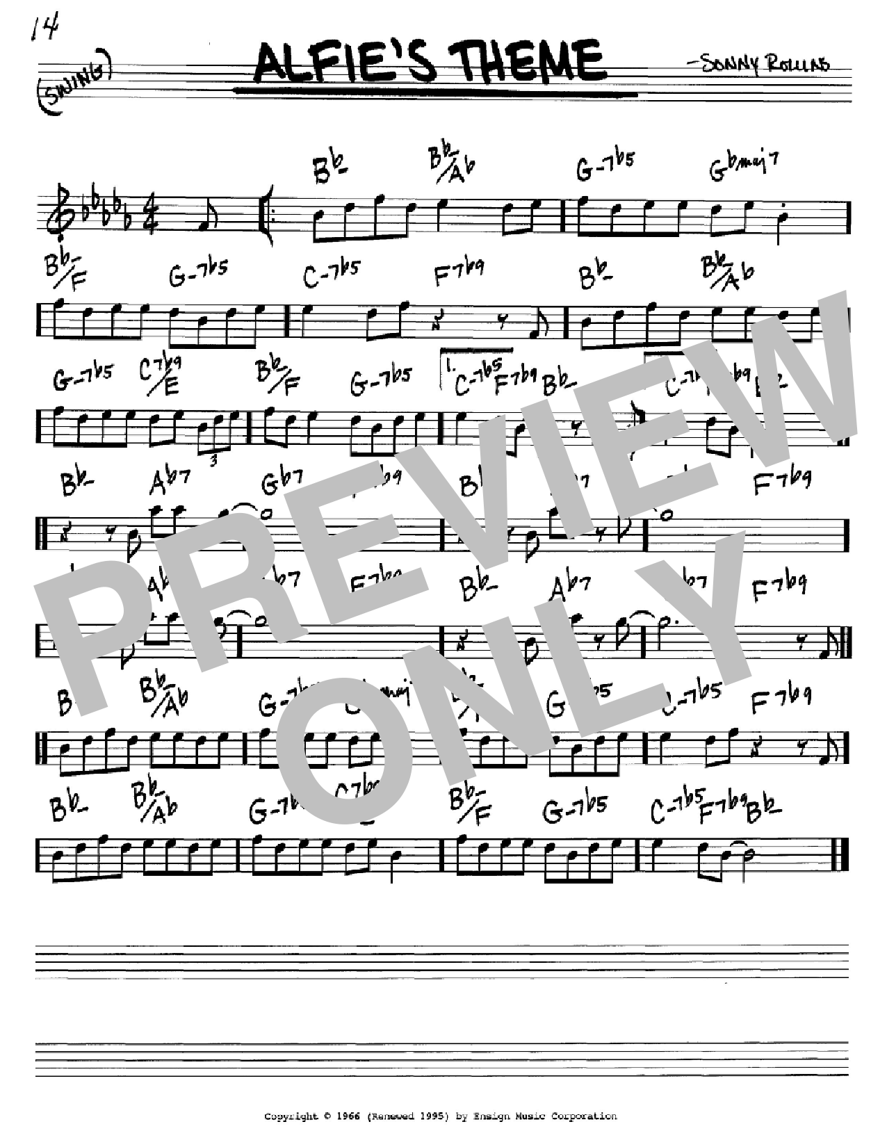 Download Sonny Rollins Alfie's Theme Sheet Music and learn how to play Real Book - Melody & Chords - C Instruments PDF digital score in minutes
