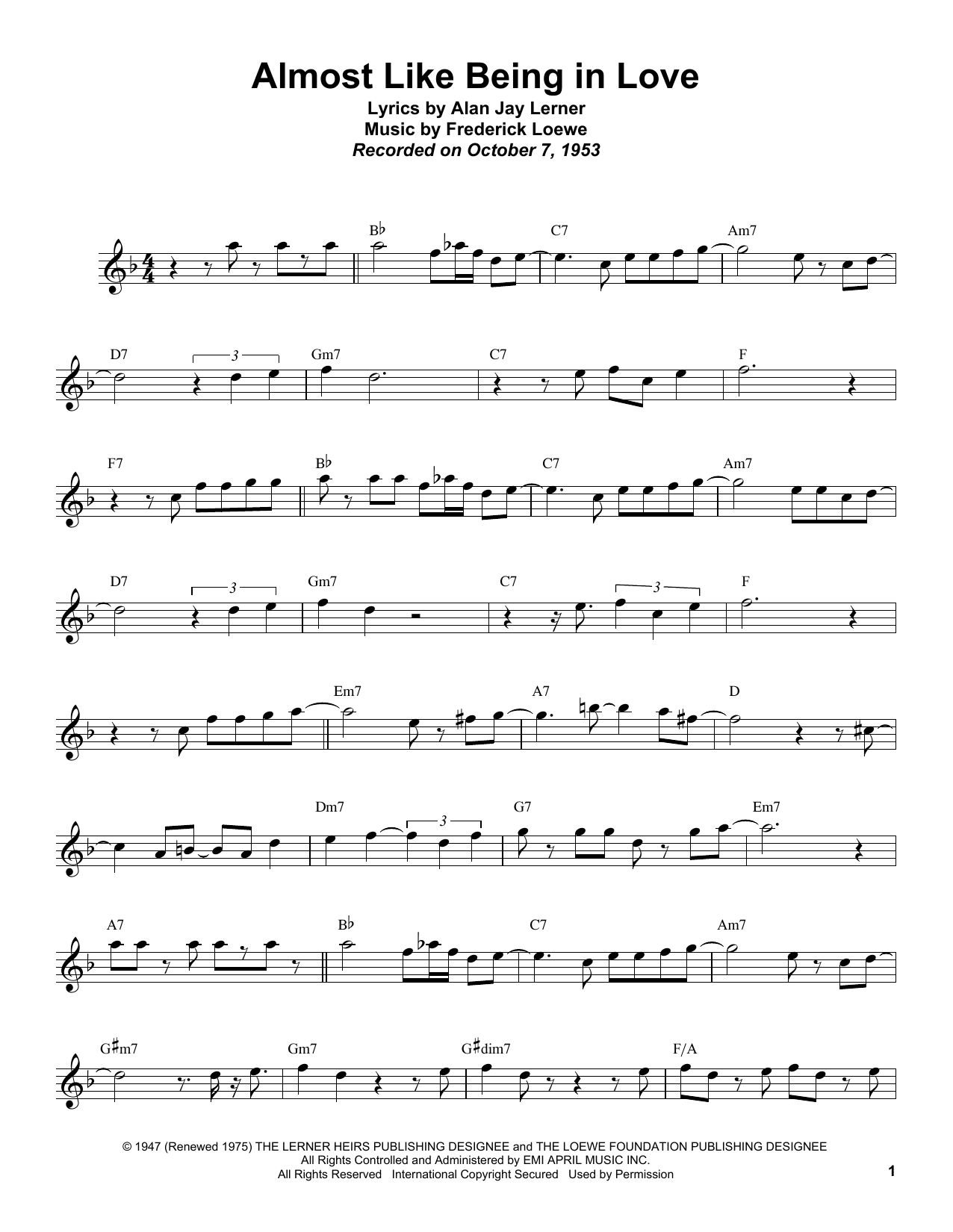 Download Sonny Rollins Almost Like Being In Love Sheet Music and learn how to play Tenor Sax Transcription PDF digital score in minutes