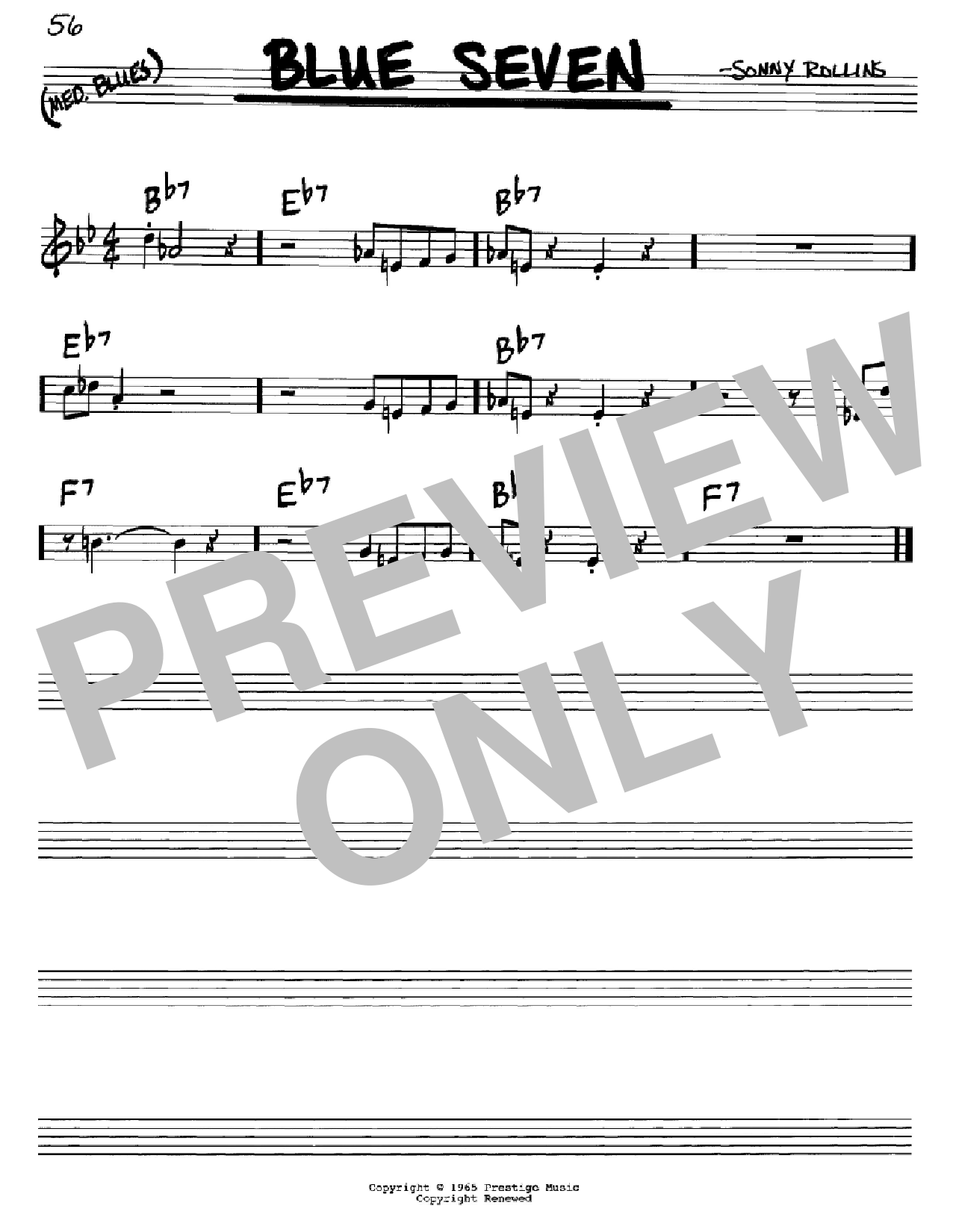 Download Sonny Rollins Blue Seven Sheet Music and learn how to play Tenor Sax Transcription PDF digital score in minutes