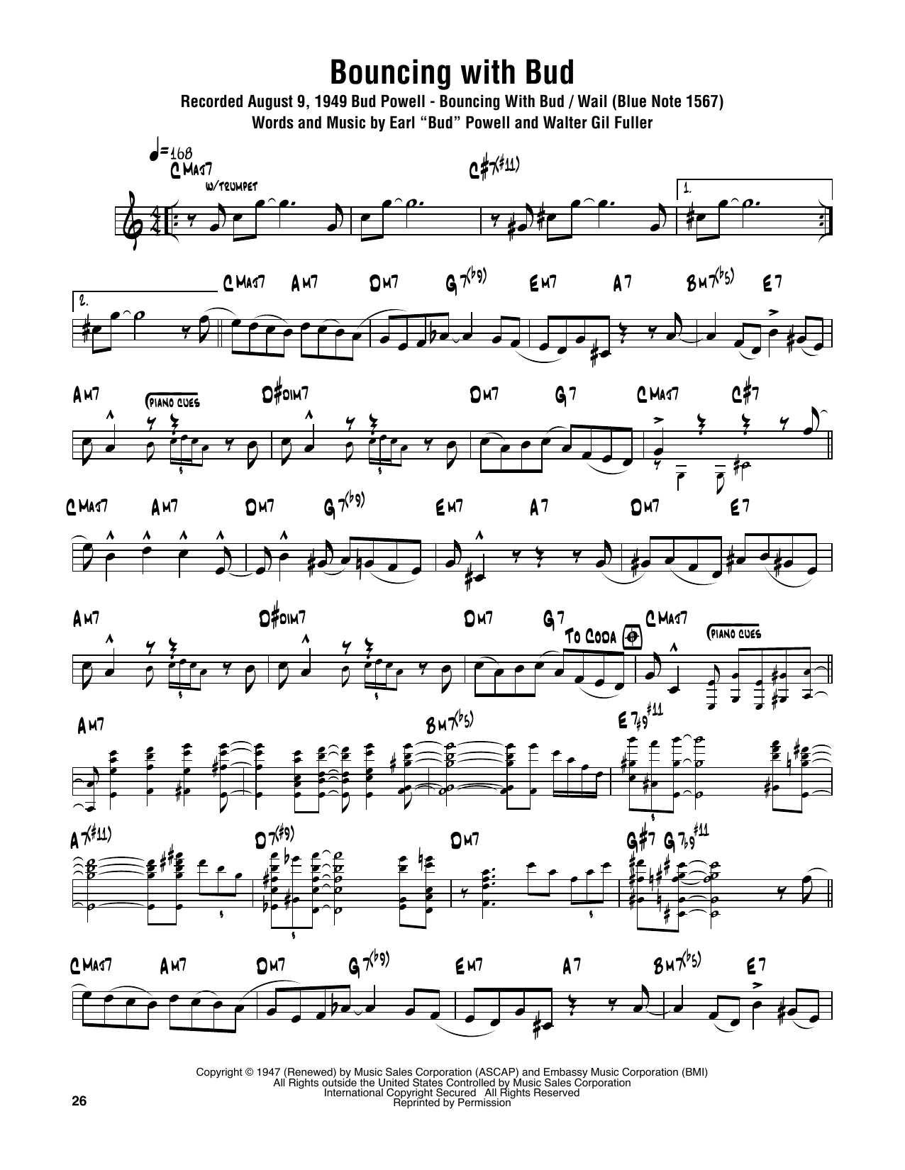 Download Sonny Rollins Bouncing With Bud Sheet Music and learn how to play Tenor Sax Transcription PDF digital score in minutes