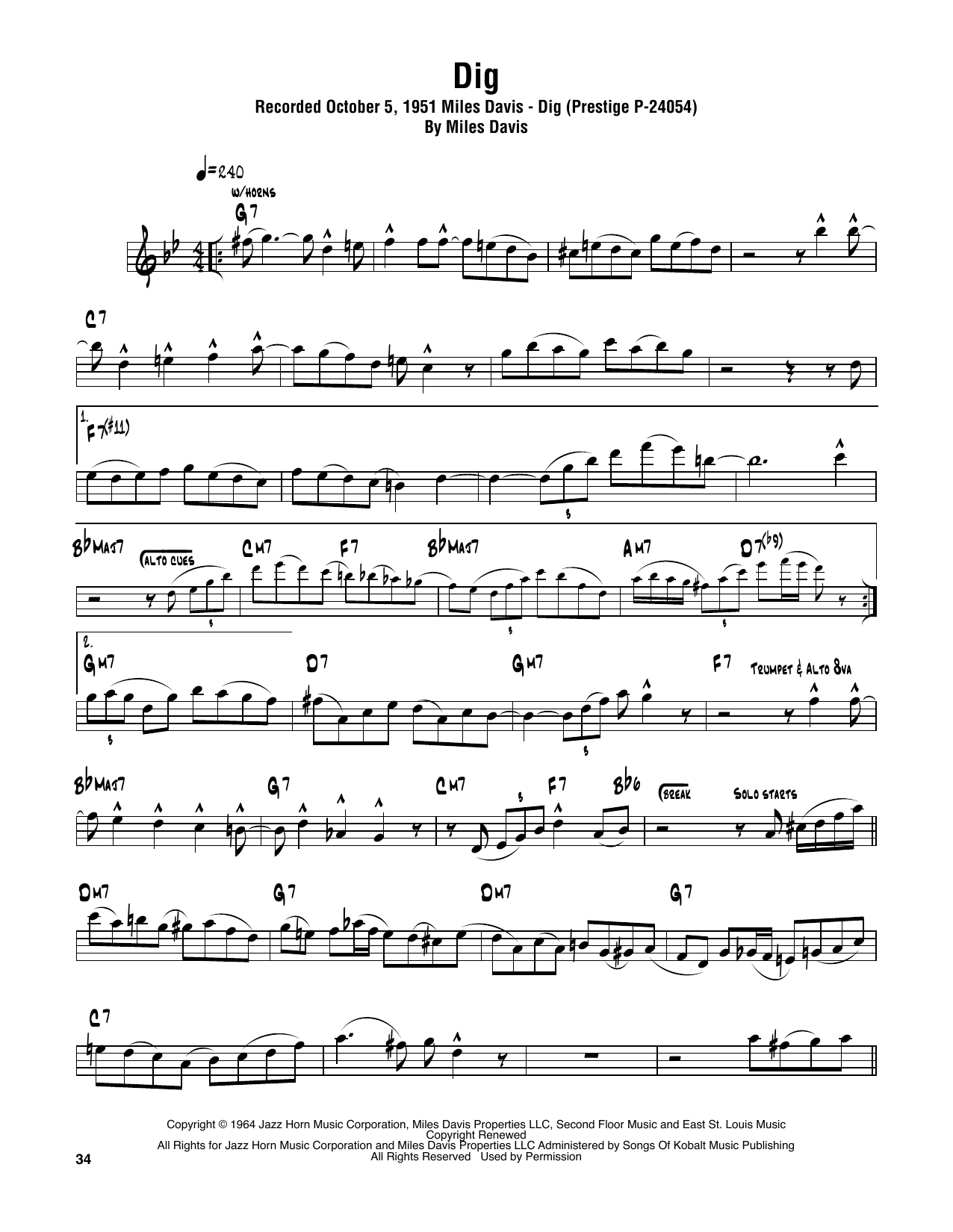 Download Sonny Rollins Dig Sheet Music and learn how to play Tenor Sax Transcription PDF digital score in minutes