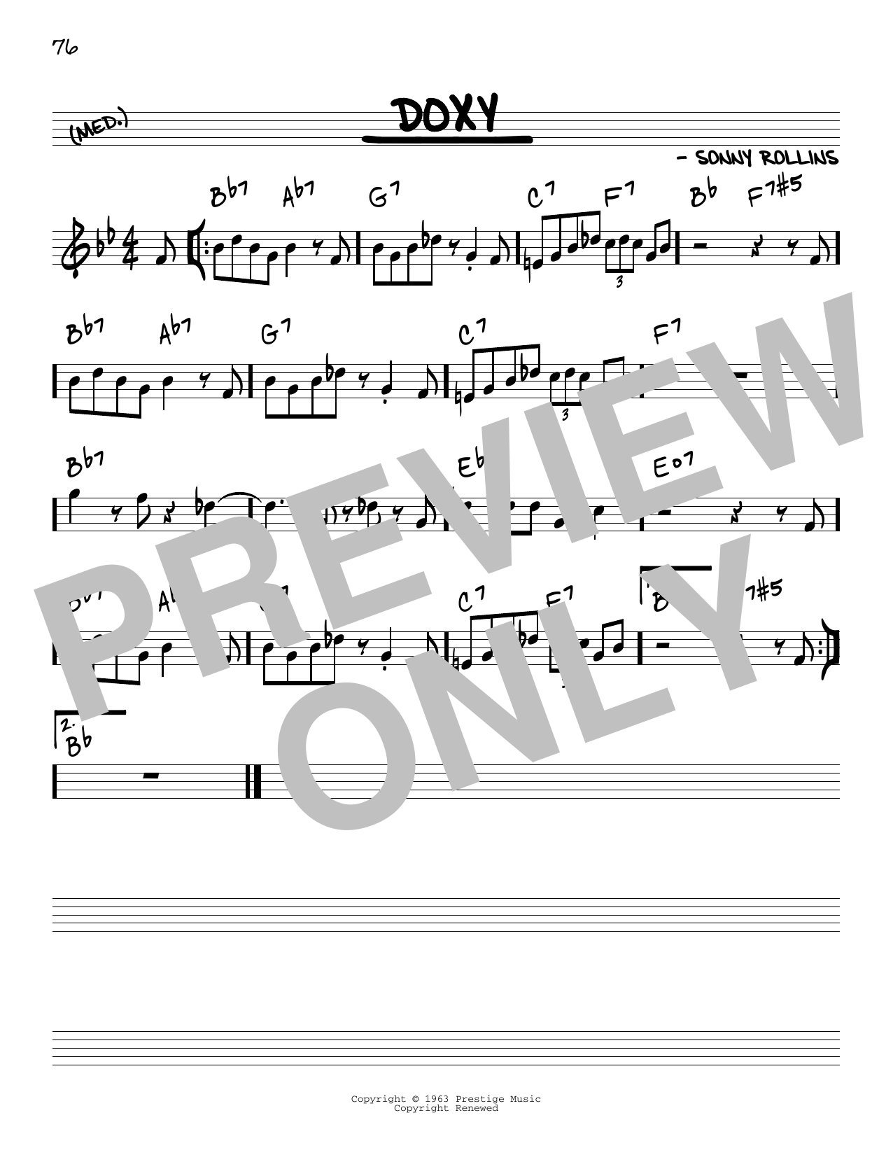 Download Sonny Rollins Doxy Sheet Music and learn how to play Tenor Sax Transcription PDF digital score in minutes