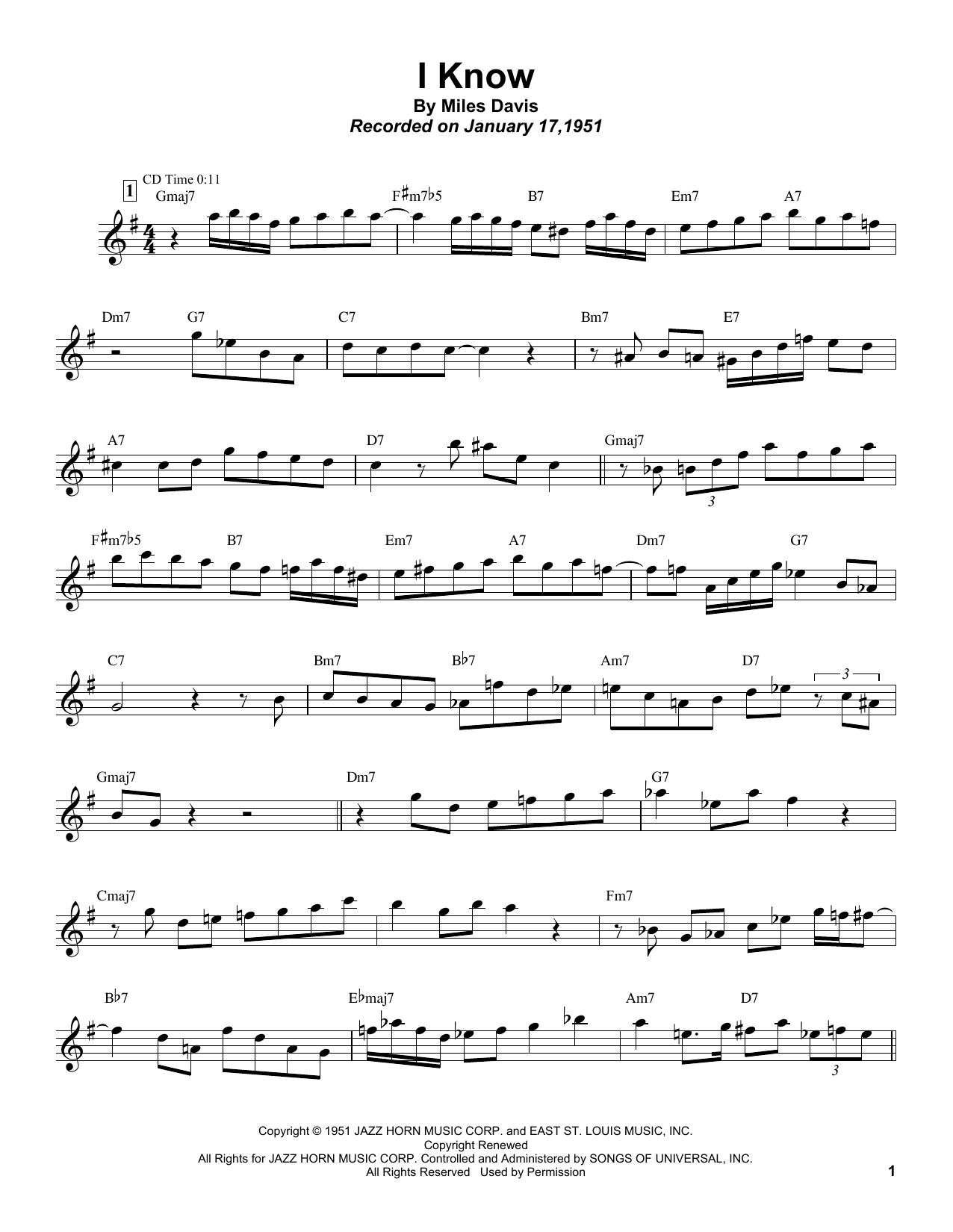 Download Sonny Rollins I Know Sheet Music and learn how to play Tenor Sax Transcription PDF digital score in minutes