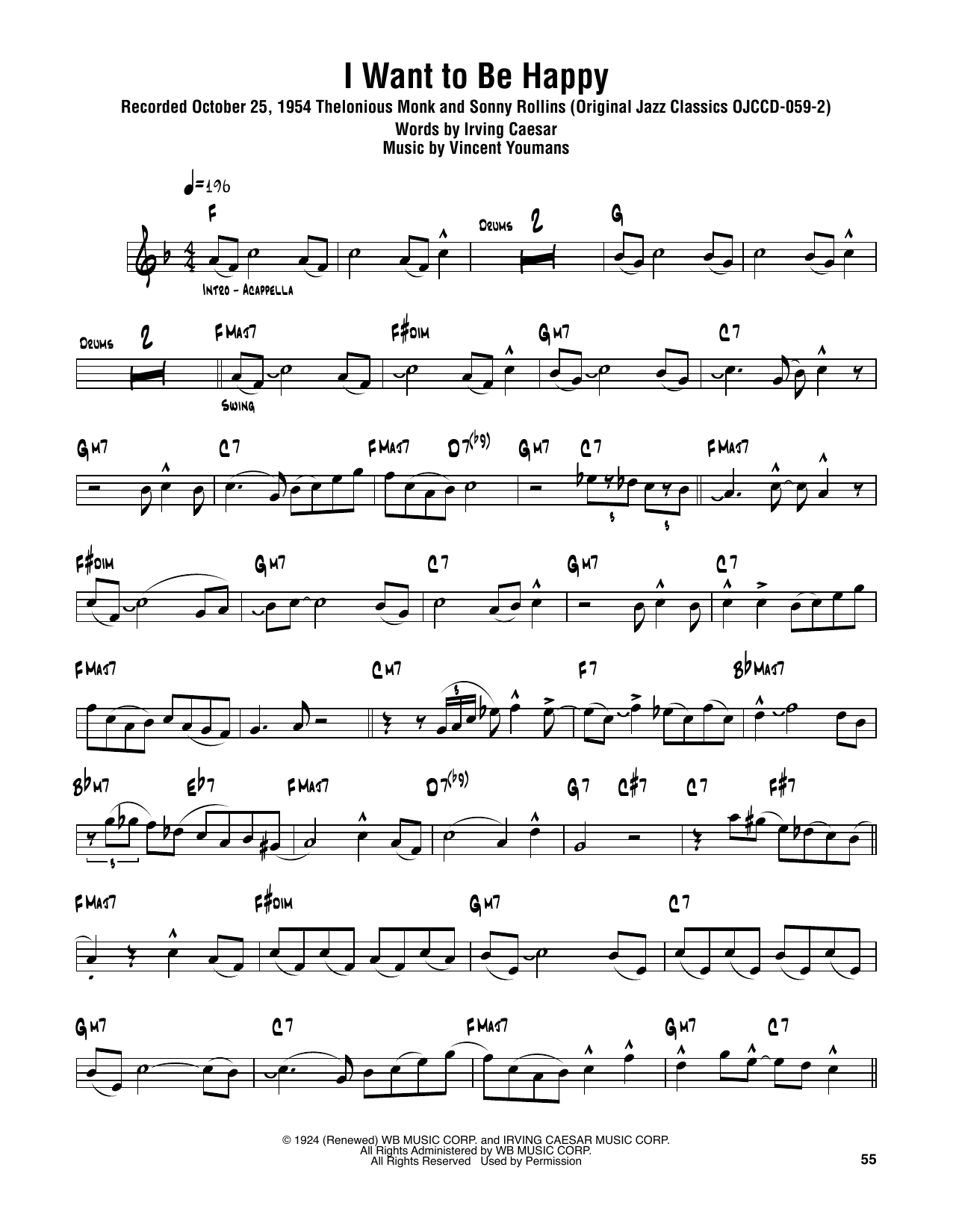 Download Sonny Rollins I Want To Be Happy Sheet Music and learn how to play Tenor Sax Transcription PDF digital score in minutes