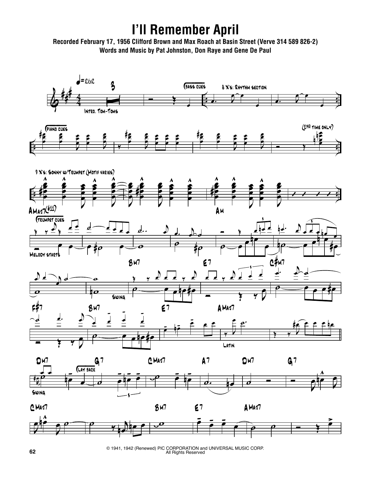 Download Sonny Rollins I'll Remember April Sheet Music and learn how to play Tenor Sax Transcription PDF digital score in minutes