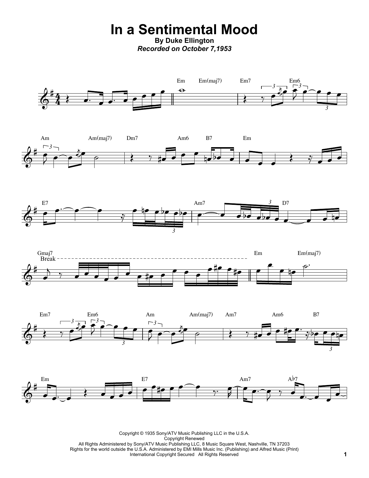 Download Sonny Rollins In A Sentimental Mood Sheet Music and learn how to play Tenor Sax Transcription PDF digital score in minutes