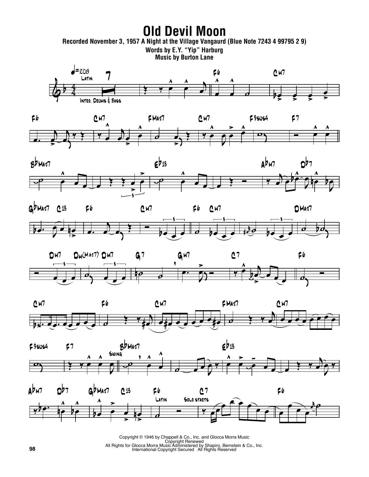 Download Sonny Rollins Old Devil Moon Sheet Music and learn how to play Tenor Sax Transcription PDF digital score in minutes