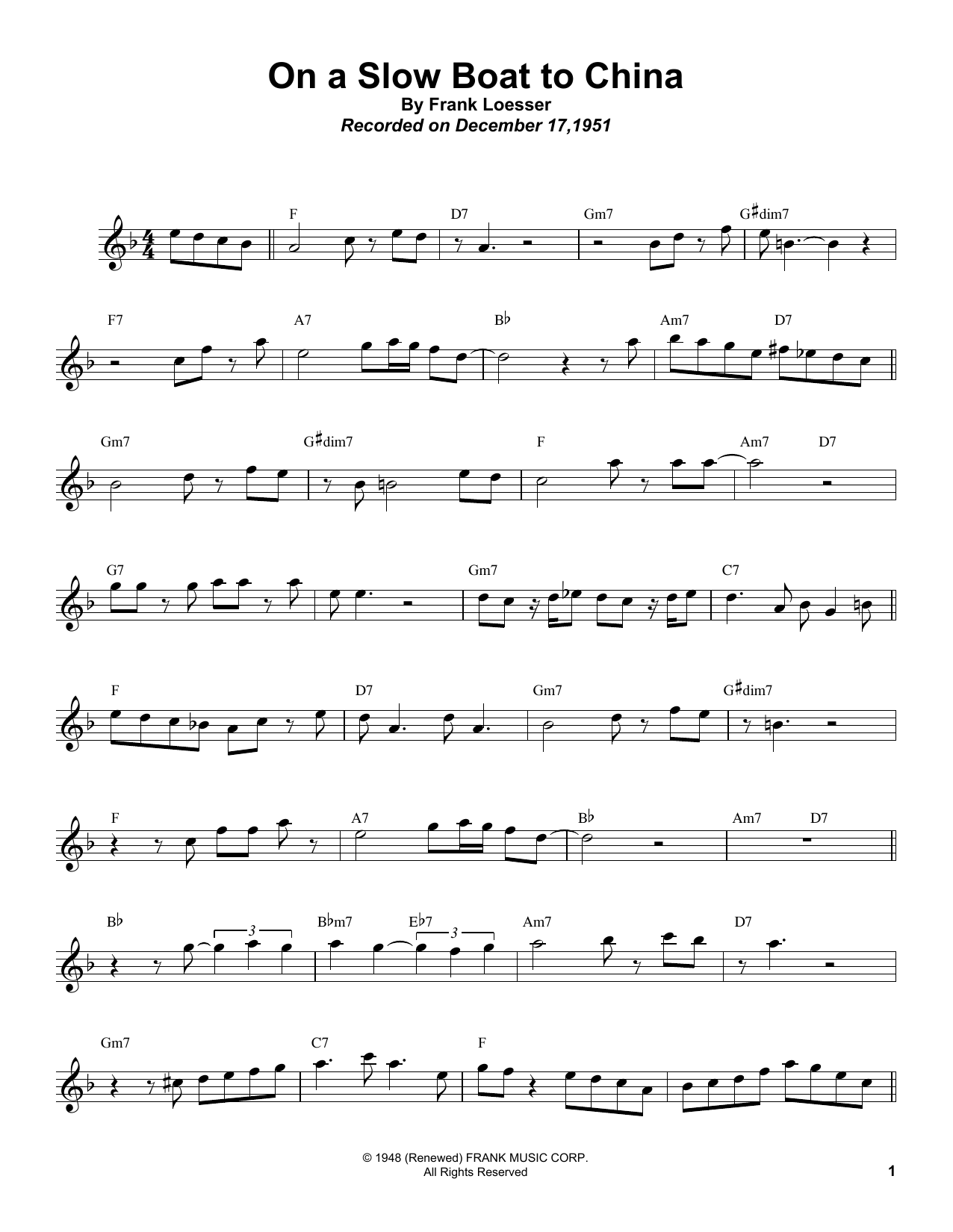Download Sonny Rollins On A Slow Boat To China Sheet Music and learn how to play Tenor Sax Transcription PDF digital score in minutes
