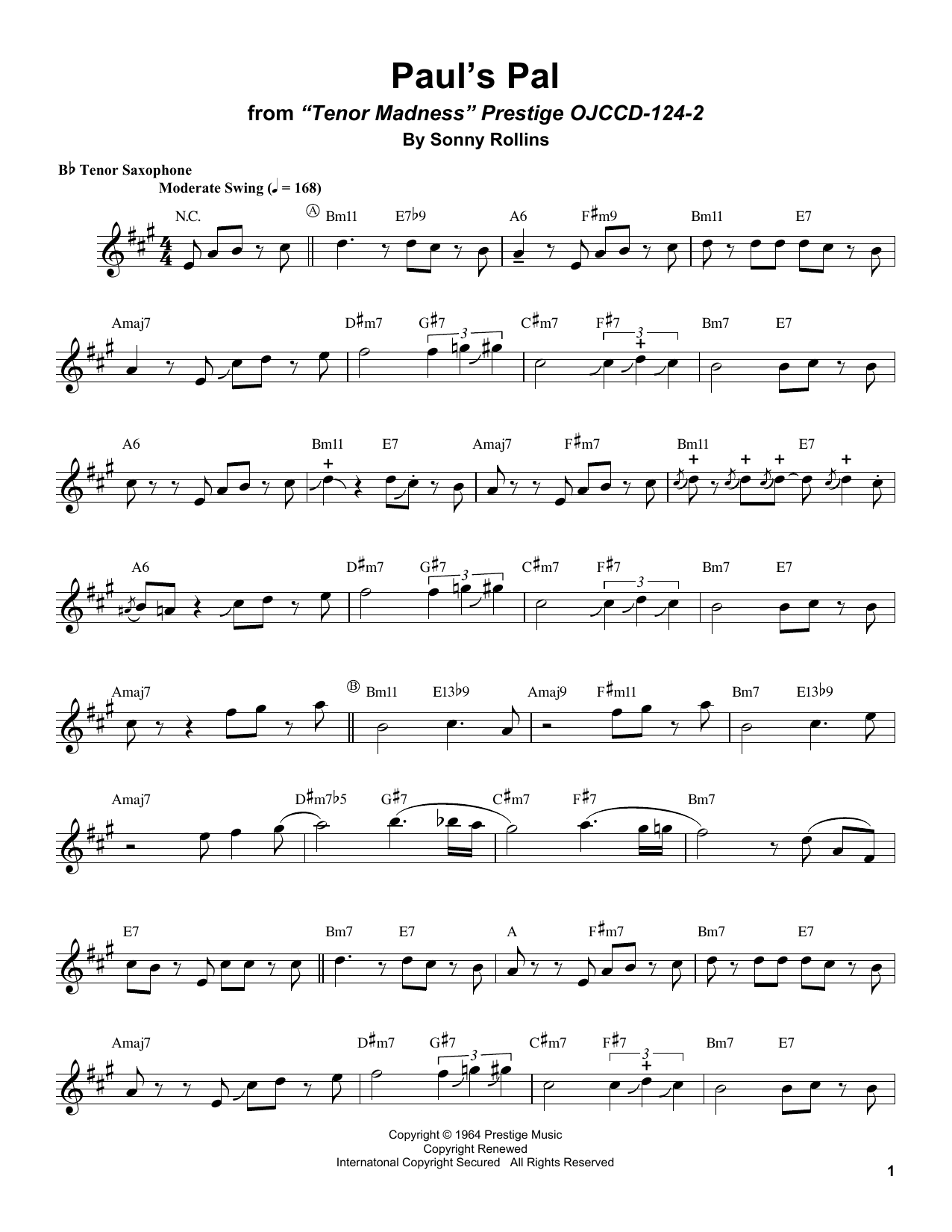 Download Sonny Rollins Paul's Pal Sheet Music and learn how to play Real Book – Melody & Chords PDF digital score in minutes