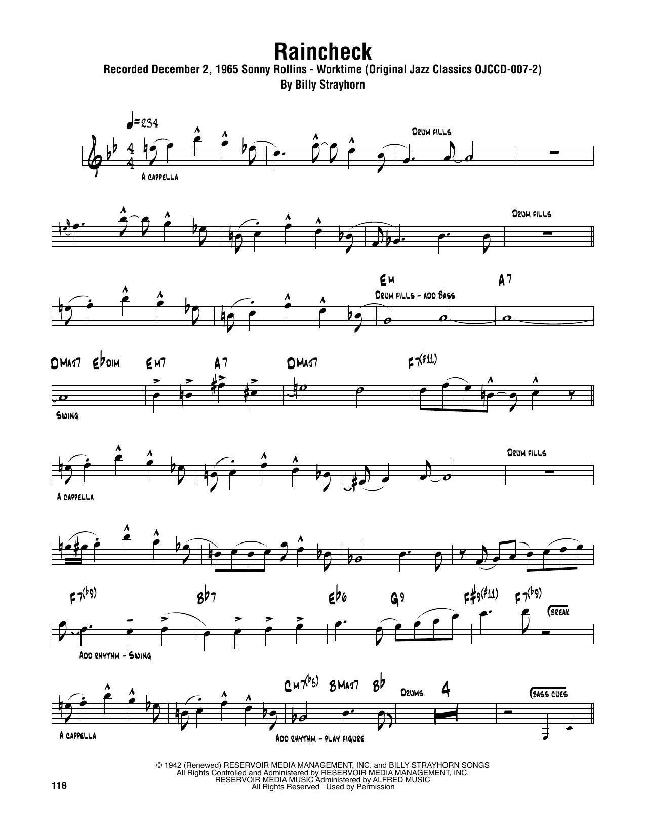Download Sonny Rollins Raincheck Sheet Music and learn how to play Tenor Sax Transcription PDF digital score in minutes