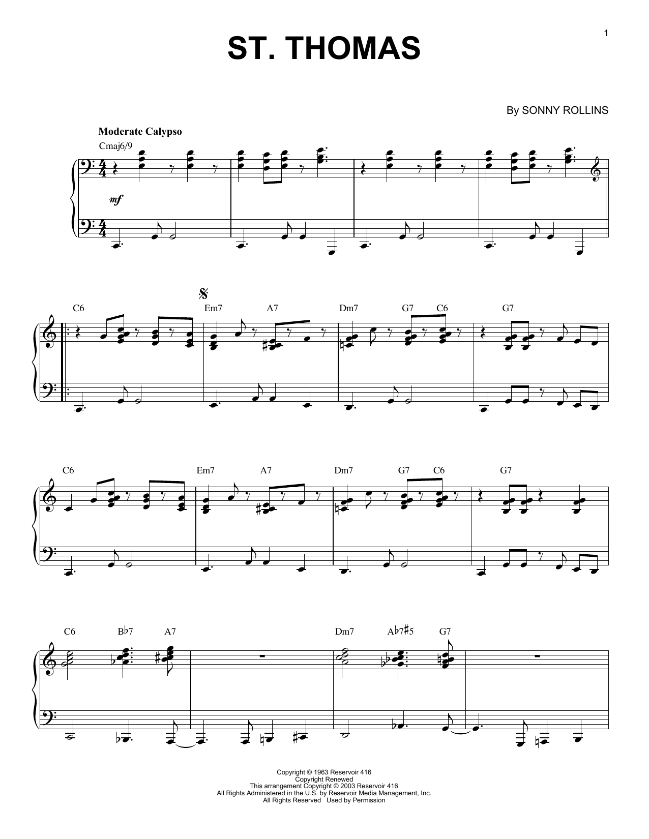 Download Sonny Rollins St Thomas Sheet Music and learn how to play 5-Finger Piano PDF digital score in minutes