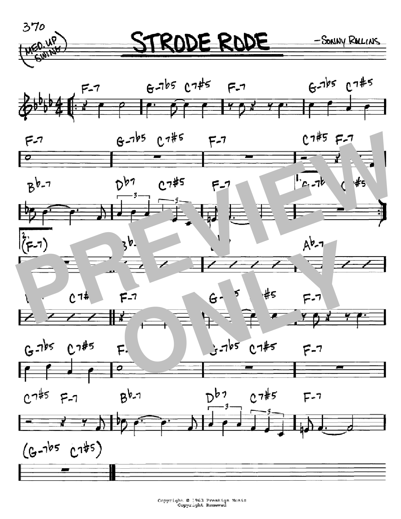 Download Sonny Rollins Strode Rode Sheet Music and learn how to play Real Book - Melody & Chords - C Instruments PDF digital score in minutes