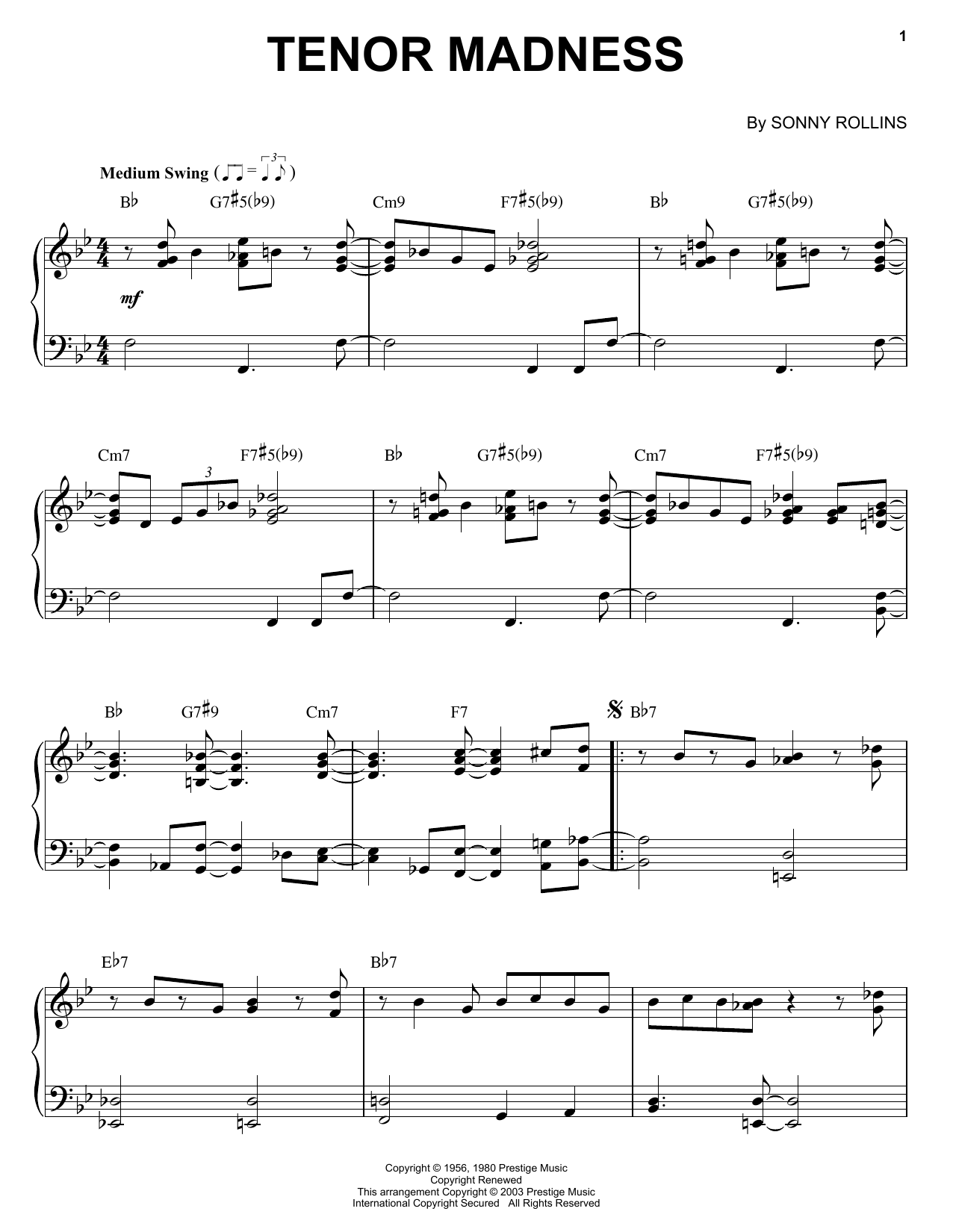 Download Sonny Rollins Tenor Madness Sheet Music and learn how to play Tenor Sax Transcription PDF digital score in minutes