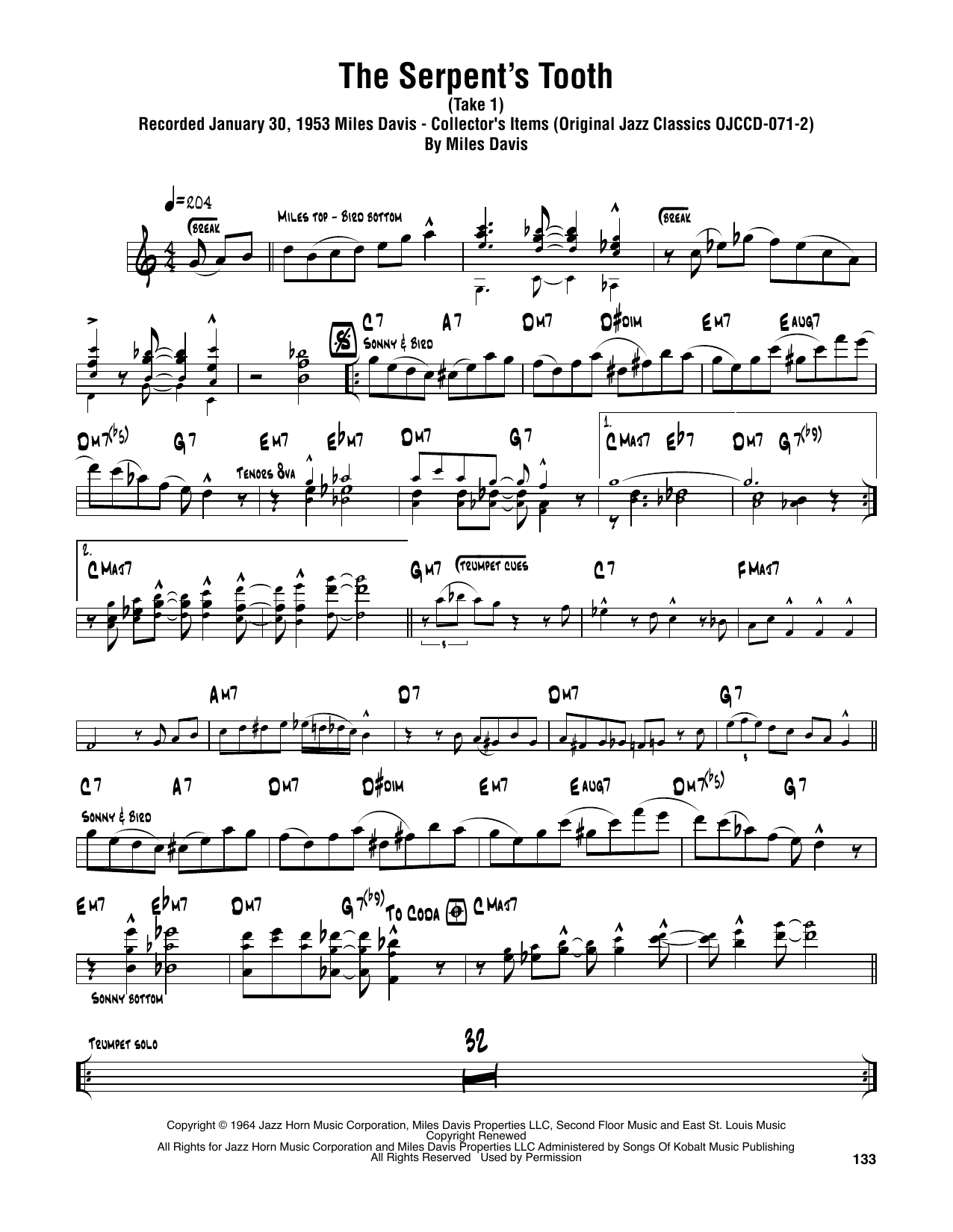 Download Sonny Rollins The Serpent's Tooth Sheet Music and learn how to play Tenor Sax Transcription PDF digital score in minutes