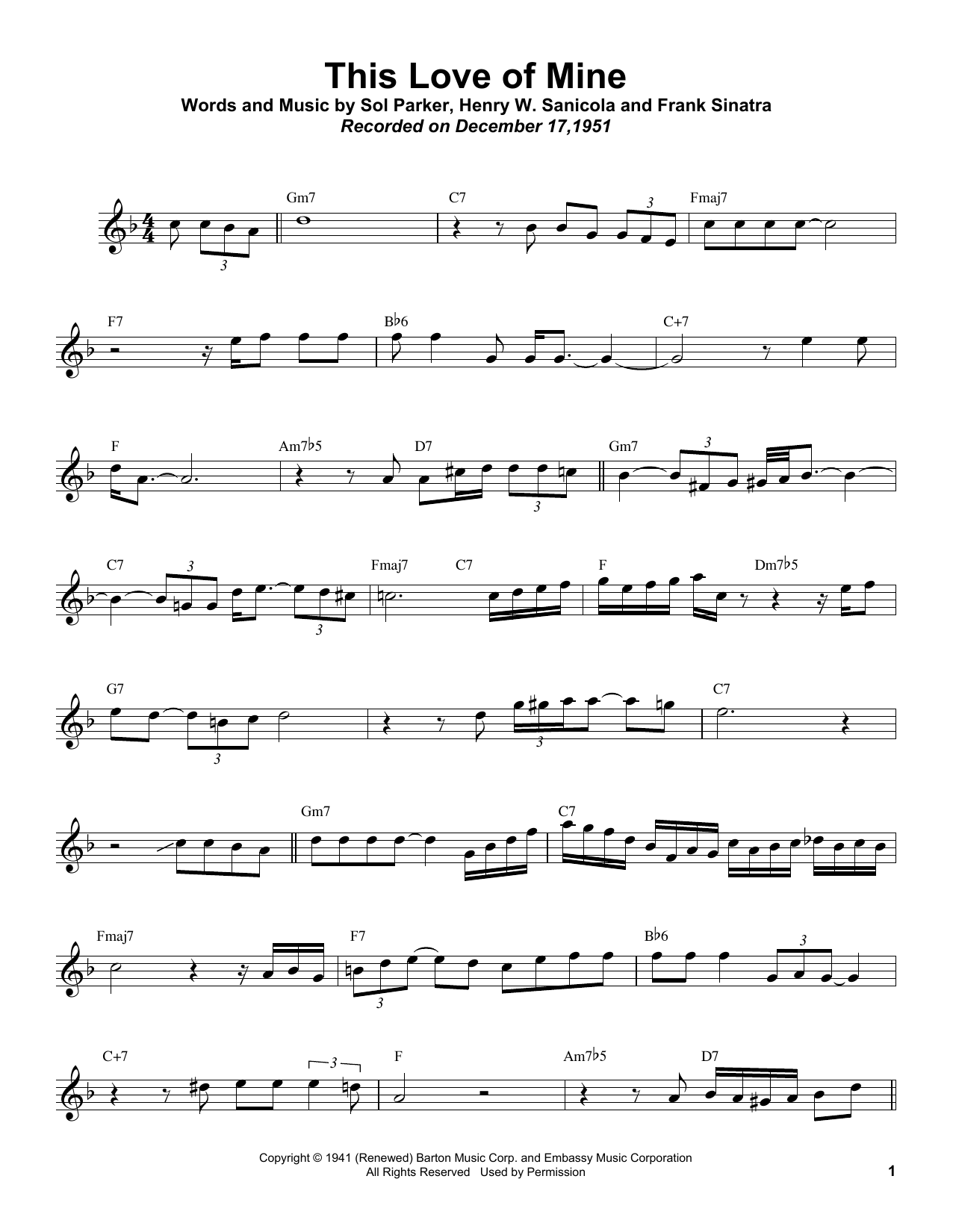 Download Sonny Rollins This Love Of Mine Sheet Music and learn how to play Tenor Sax Transcription PDF digital score in minutes