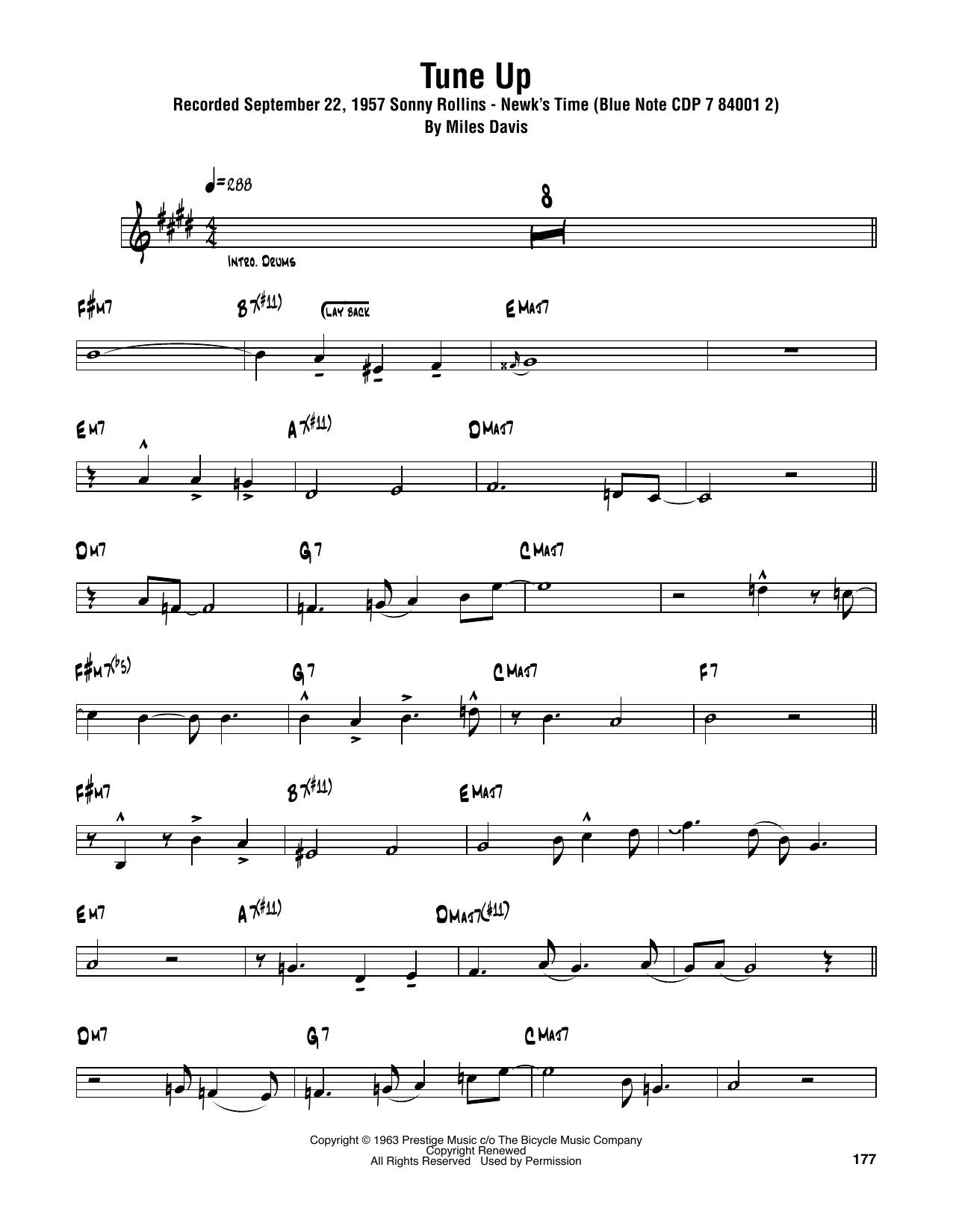 Download Sonny Rollins Tune Up Sheet Music and learn how to play Tenor Sax Transcription PDF digital score in minutes