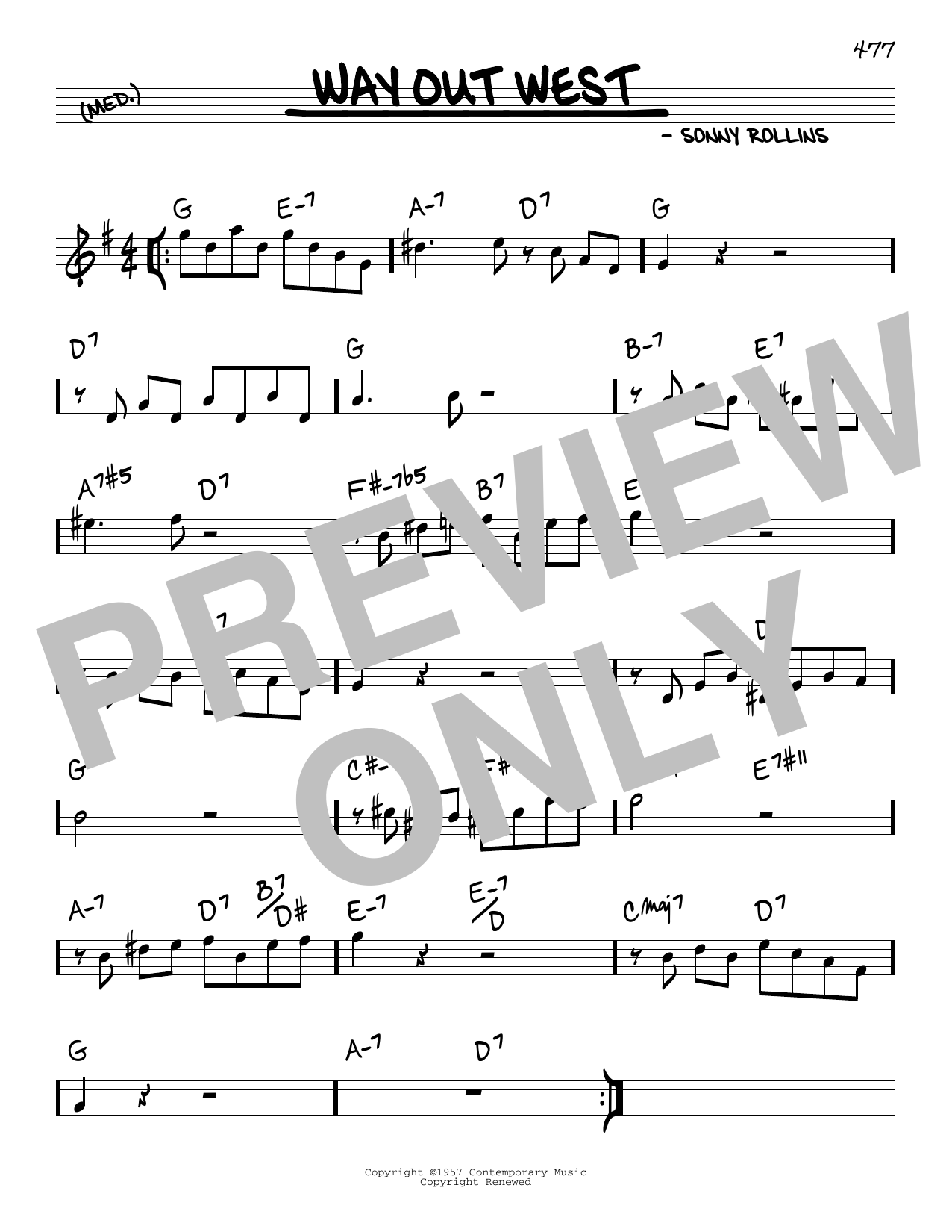 Download Sonny Rollins Way Out West Sheet Music and learn how to play Real Book – Melody & Chords PDF digital score in minutes