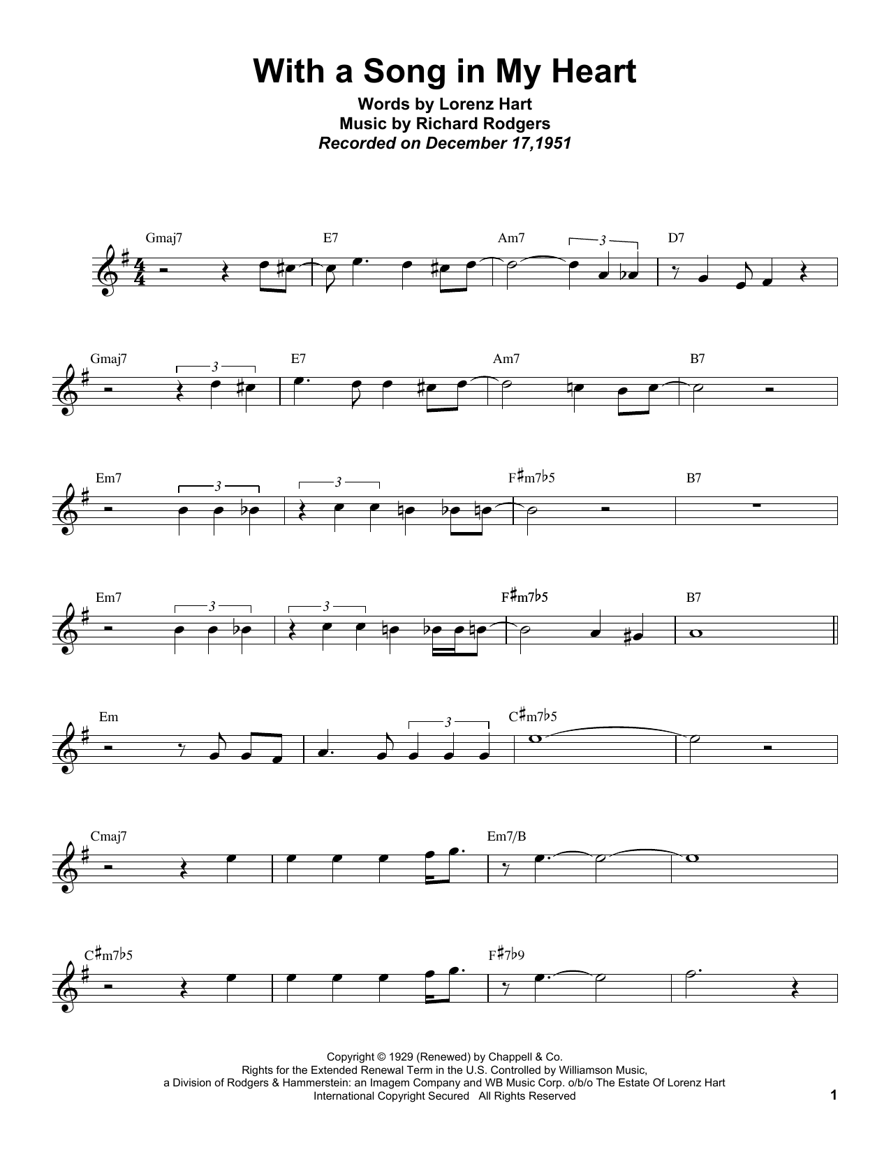 Download Sonny Rollins With A Song In My Heart Sheet Music and learn how to play Tenor Sax Transcription PDF digital score in minutes