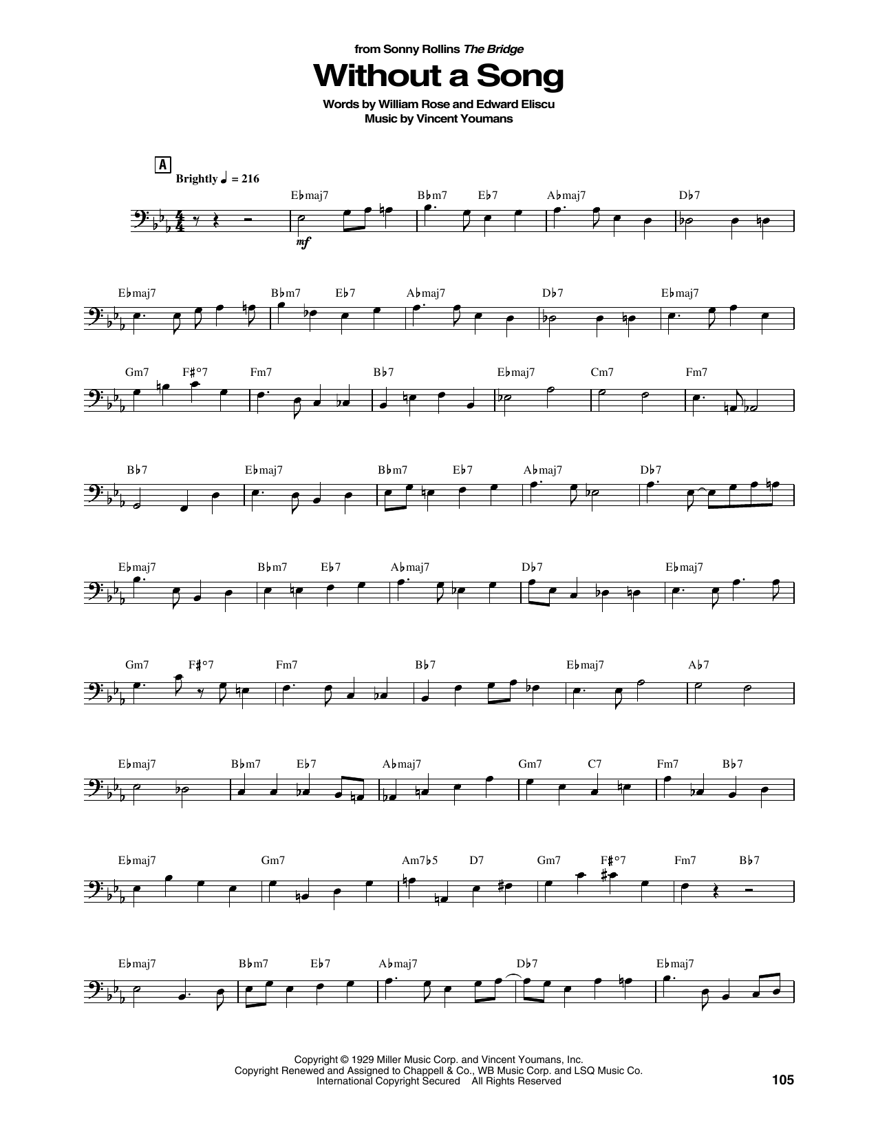 Download Sonny Rollins Without A Song Sheet Music and learn how to play String Bass Transcription PDF digital score in minutes