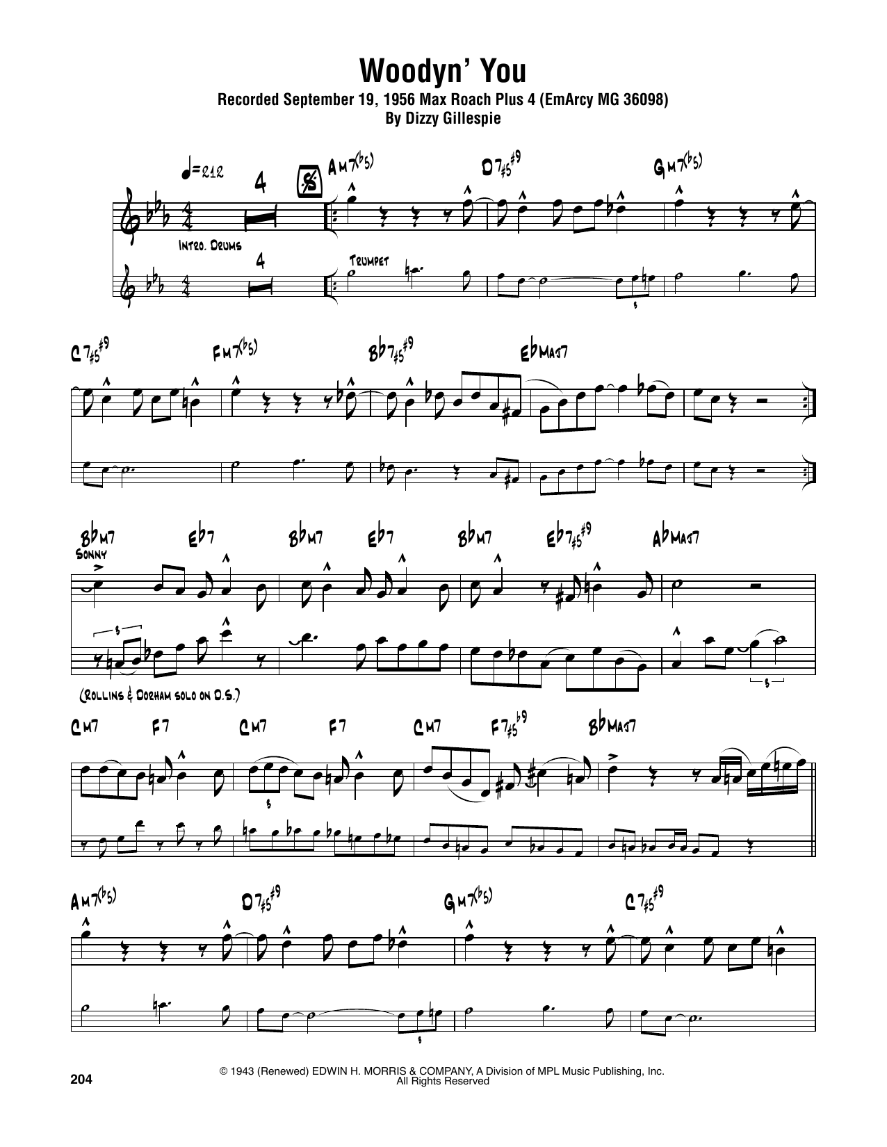 Download Sonny Rollins Woodyn' You Sheet Music and learn how to play Tenor Sax Transcription PDF digital score in minutes