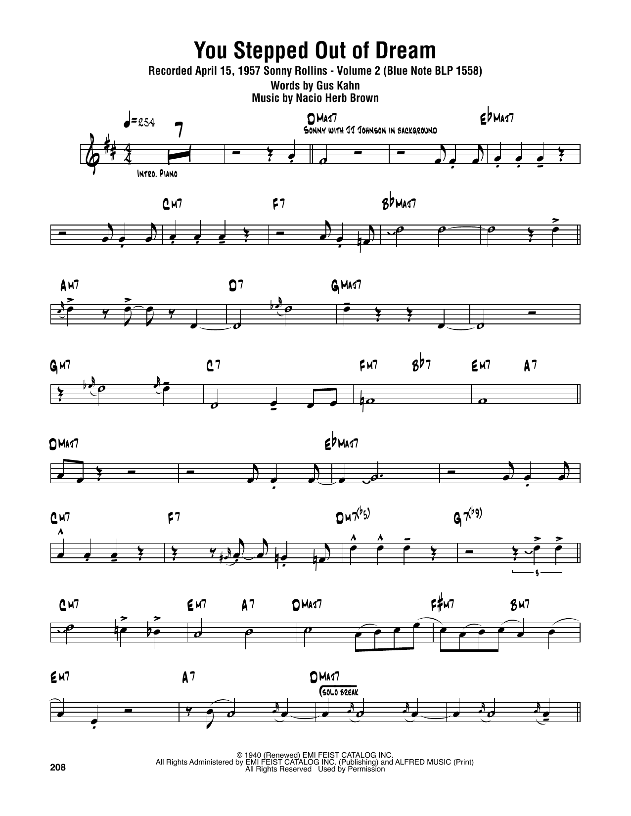 Download Sonny Rollins You Stepped Out Of A Dream Sheet Music and learn how to play Tenor Sax Transcription PDF digital score in minutes