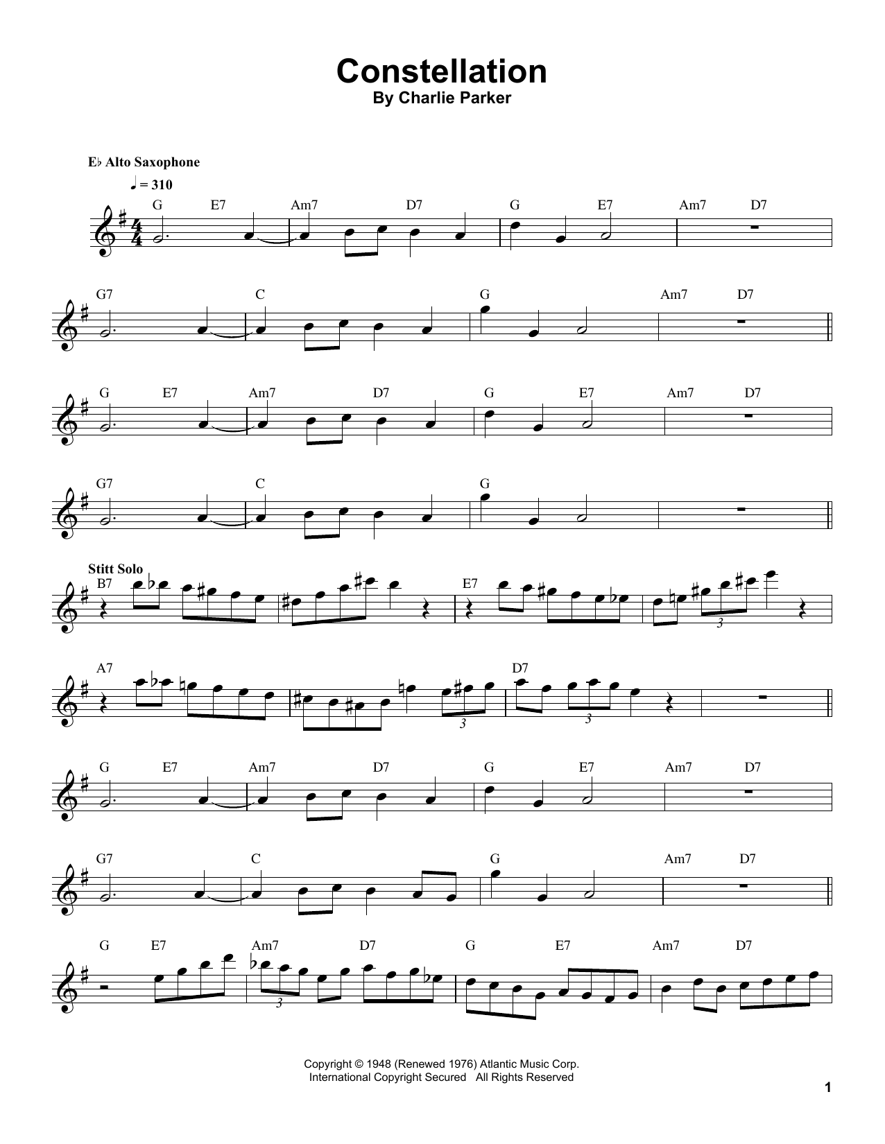 Download Sonny Stitt Constellation Sheet Music and learn how to play Tenor Sax Transcription PDF digital score in minutes