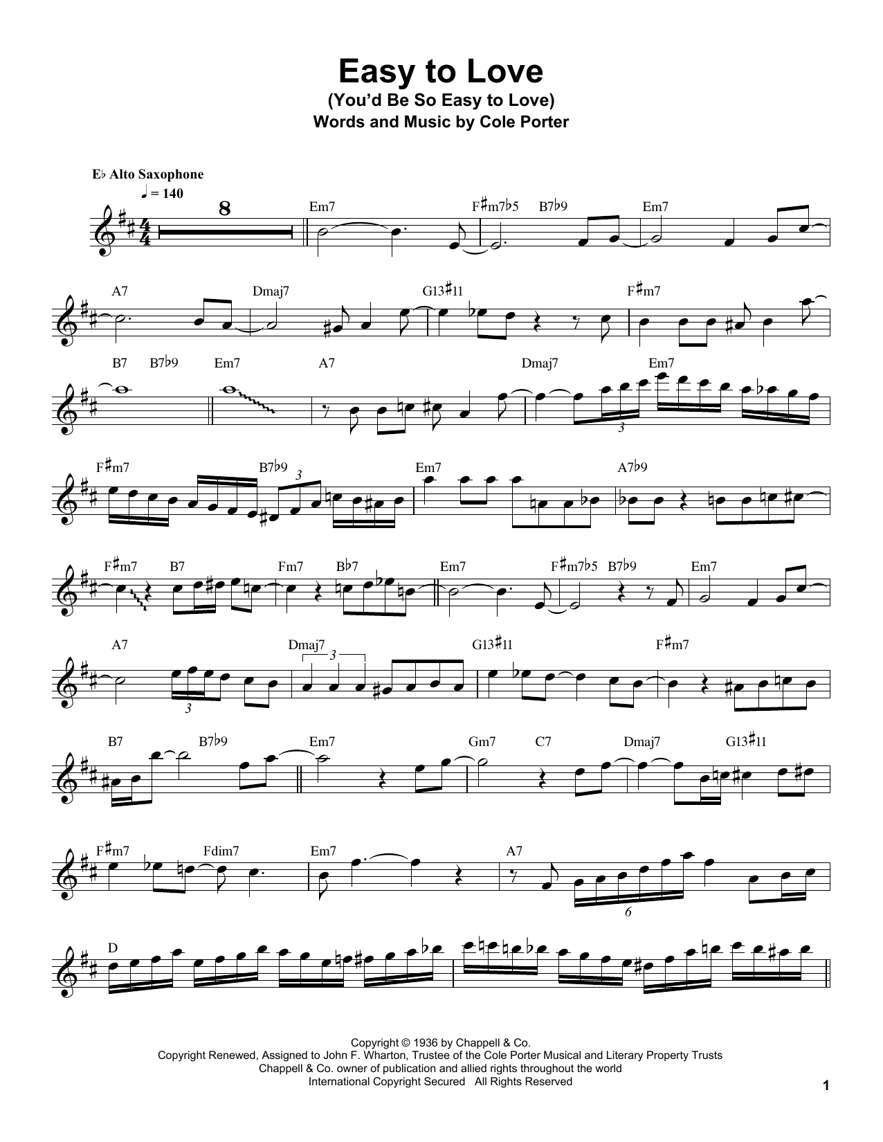 Download Sonny Stitt Easy To Love (You'd Be So Easy To Love) Sheet Music and learn how to play Tenor Sax Transcription PDF digital score in minutes