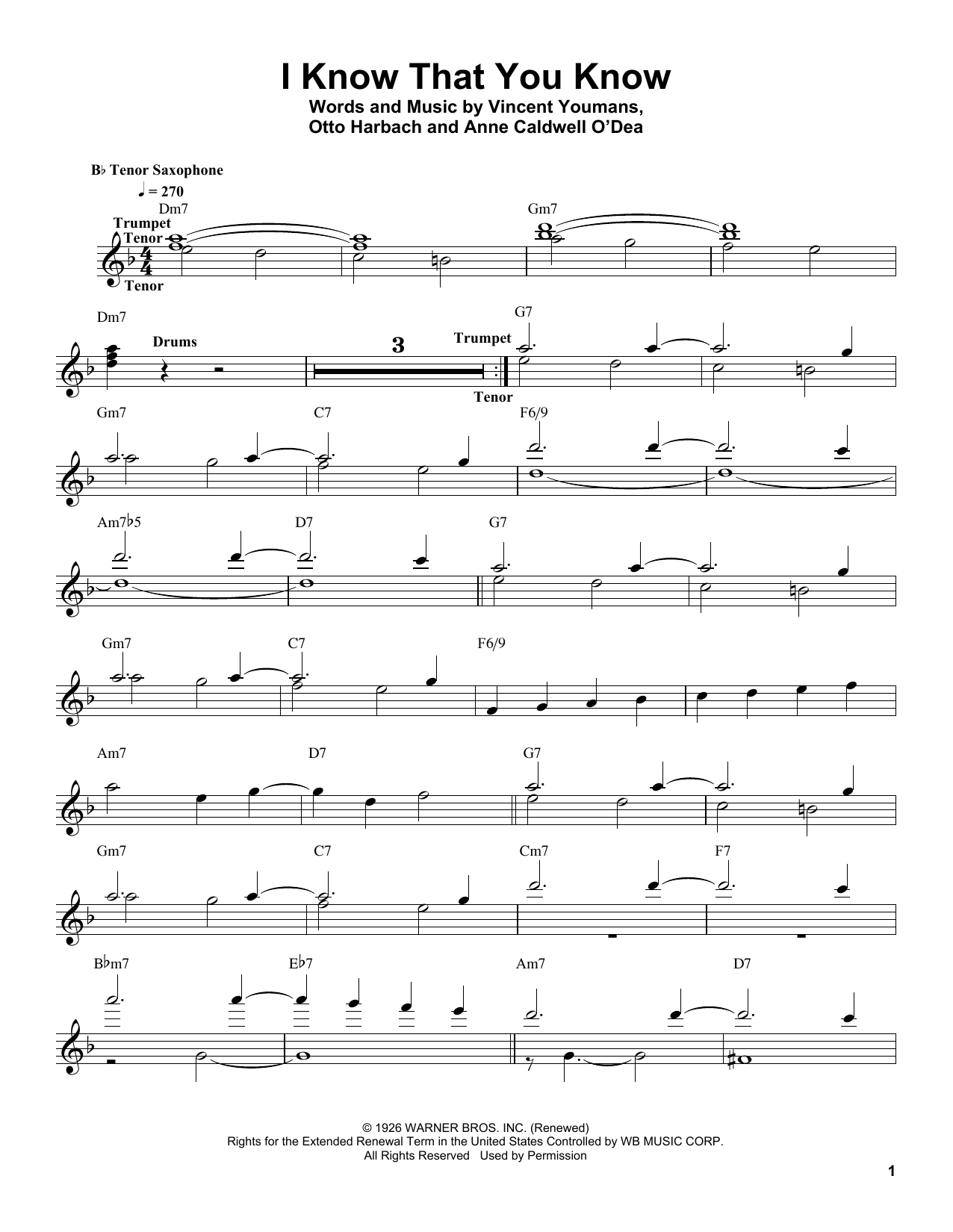 Download Sonny Stitt I Know That You Know Sheet Music and learn how to play Tenor Sax Transcription PDF digital score in minutes