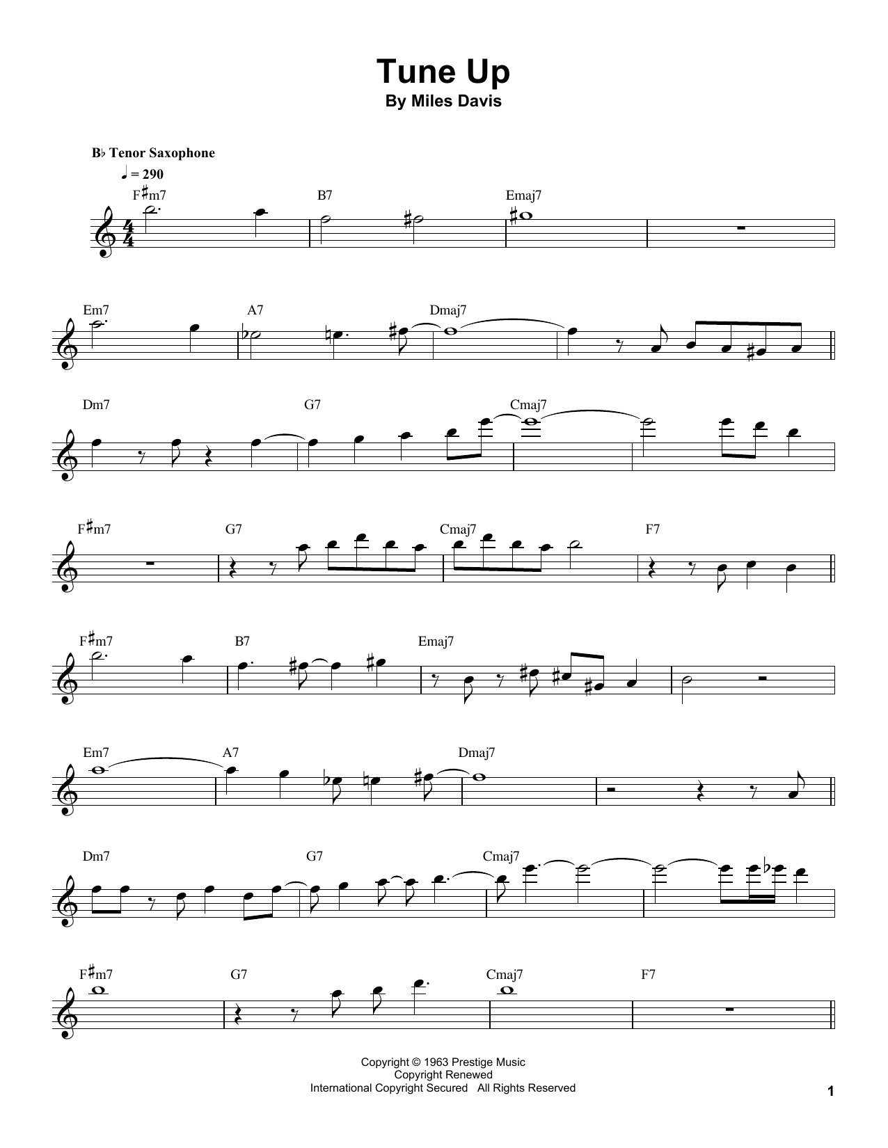 Download Sonny Stitt Tune Up Sheet Music and learn how to play Tenor Sax Transcription PDF digital score in minutes