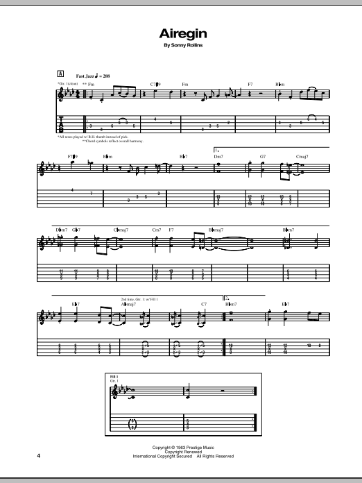 Sonny Rollins Airegin Sheet Music And Chords Download 8 Page Printable Pdf Guitar Tab Score 112391 2586