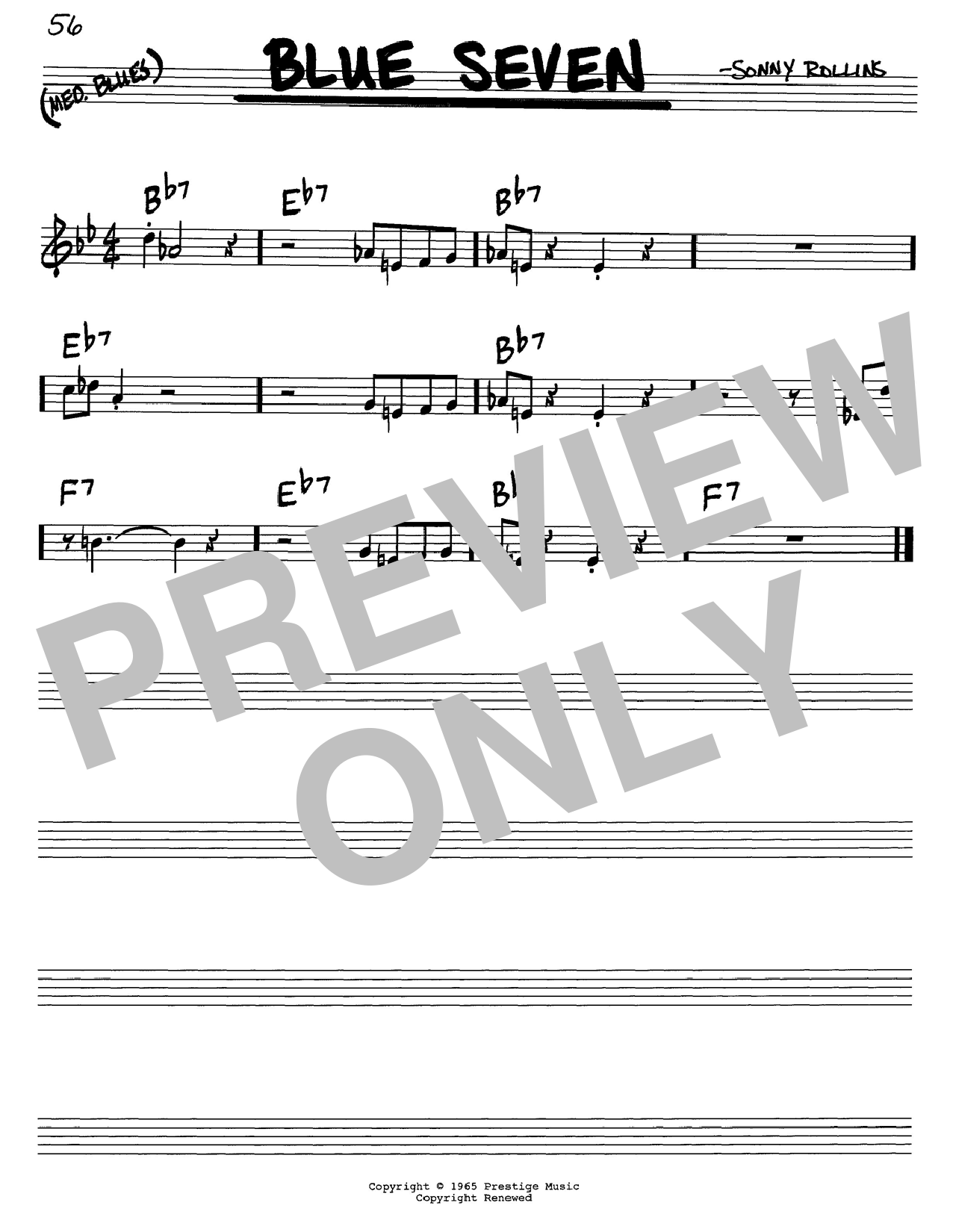 Arqueológico calcio Intacto Sonny Rollins "Blue Seven" Sheet Music Notes | Download Printable PDF Score  60077