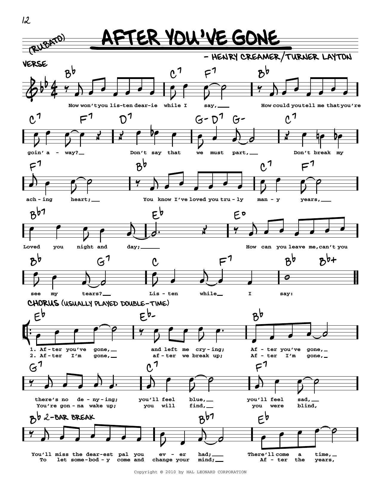 Download Sophie Tucker After You've Gone (arr. Robert Rawlins) Sheet Music and learn how to play Real Book – Melody, Lyrics & Chords PDF digital score in minutes